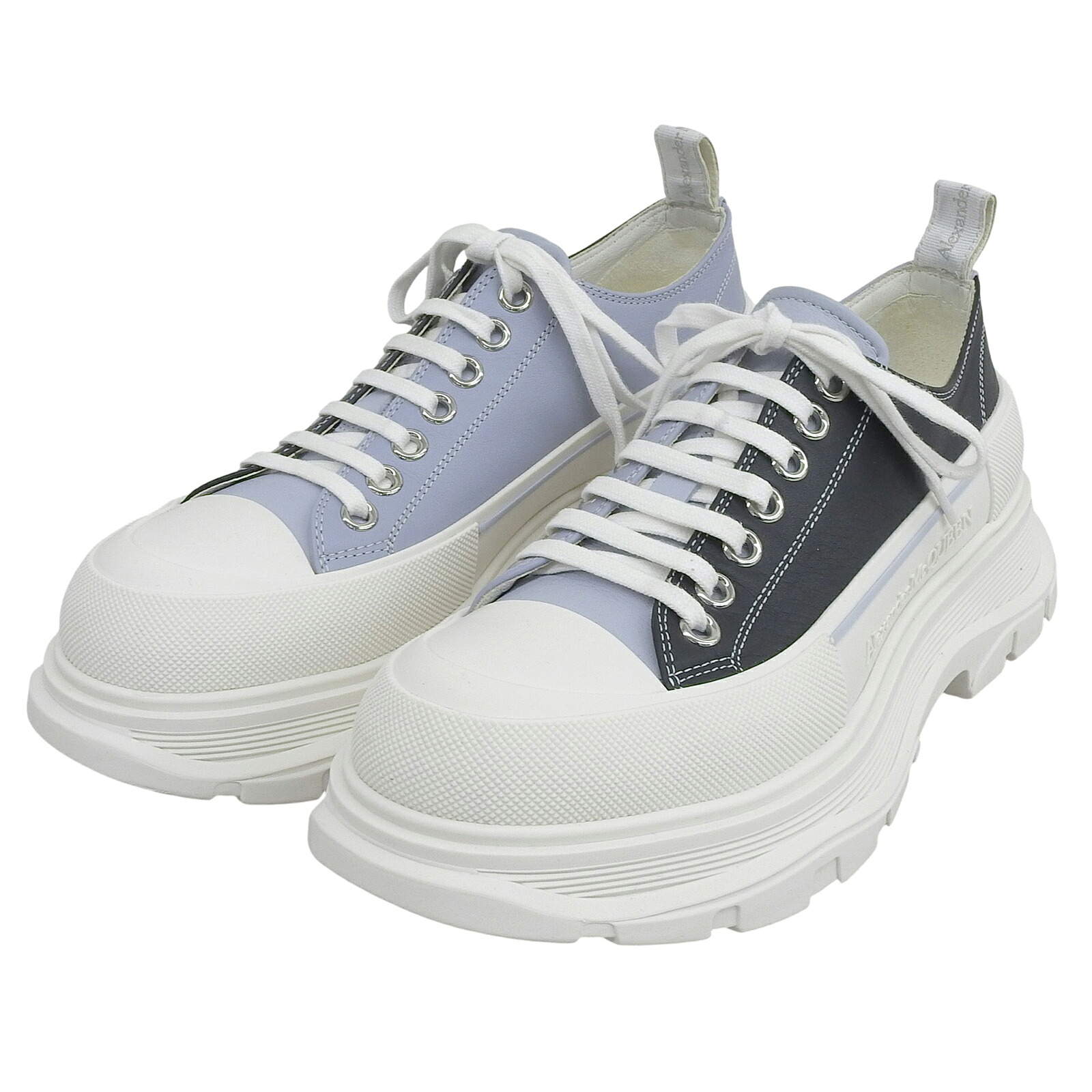 極美品▲Alexander McQueen アレキサンダーマックイーン 705662 TREAD SLICK トレッドスリック レザー スニーカー ホワイト ブルー系 41 イタリア製 メンズ【中古】