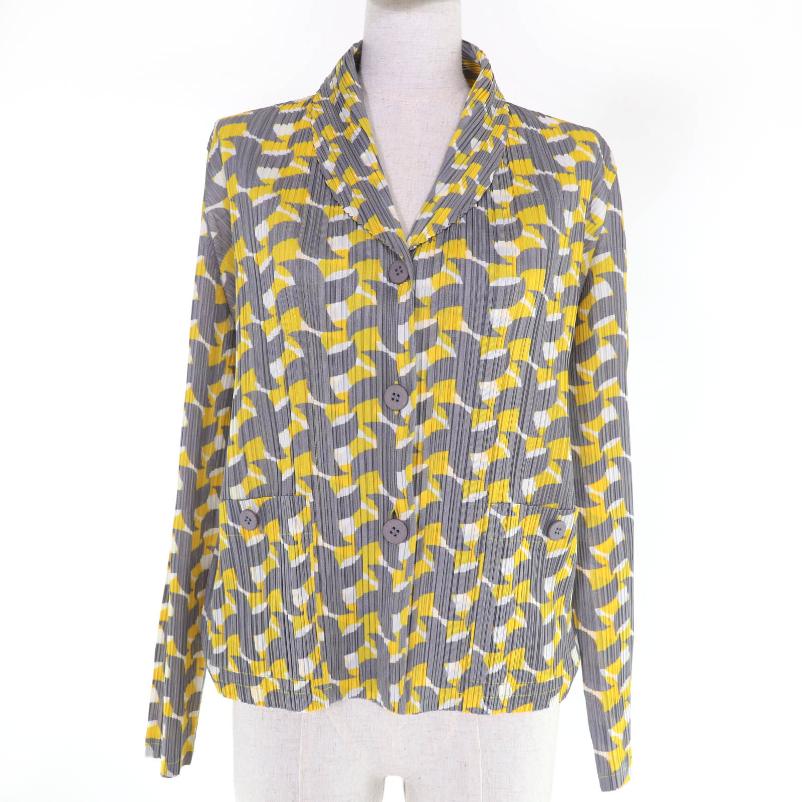 極美品☆PLEATS PLEASE プリーツプリーズ イッセイミヤケ PP11-JD413 総柄デザイン ジャケット イエロー 3 日本製 正規品 レディース【中古】|衣類&ブランドリサイクル GREEN