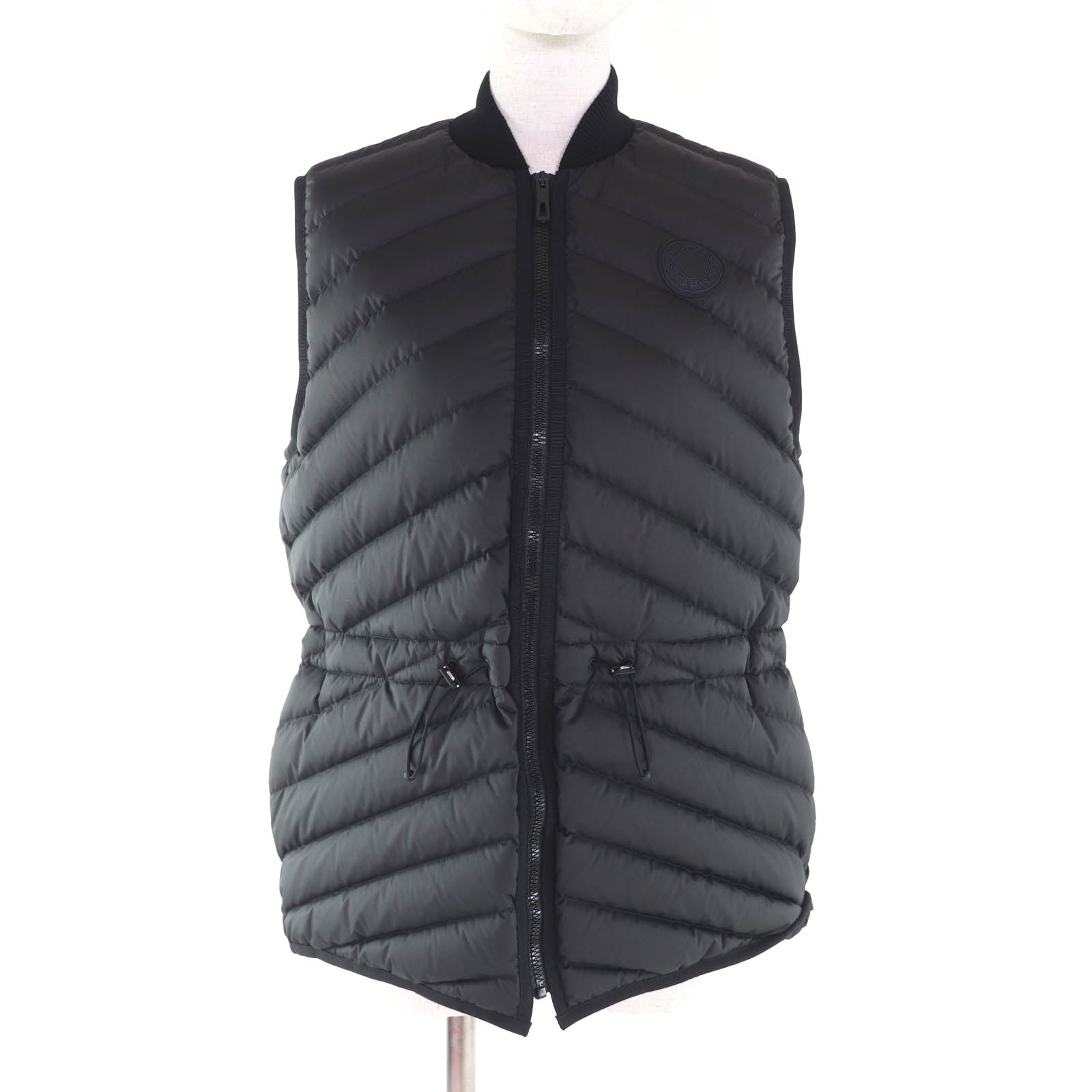 極美品★HERMES エルメス 3H0156DA Long Quilted Vest ラバーセリエワッペン 落ちこむより良い 黒いこと 38 イタリア製 レディース【中古】