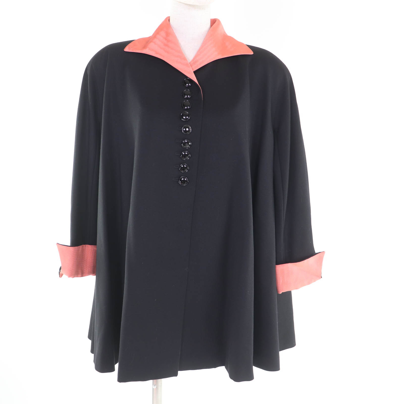 美品★Christian Dior クリスチャンディオール ヴィンテージ 2709010 ウール100％ コレクションNo 21A フロントボタン デザイン ジャケット ブラック コーラルピンク 38 フランス製 レディース【中古】