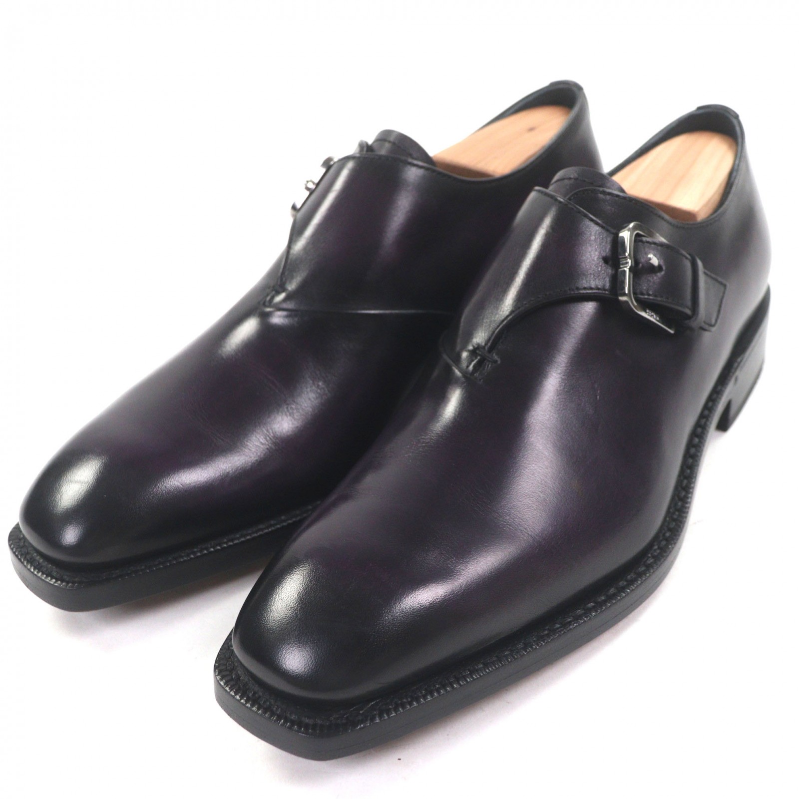 極美品▼BERLUTI ベルルッティ インシジョン デトゥール パティーヌレザー モンクストラップ プレーントゥ レザーシューズ パープル 6 イタリア製 メンズ【中古】 157,300円