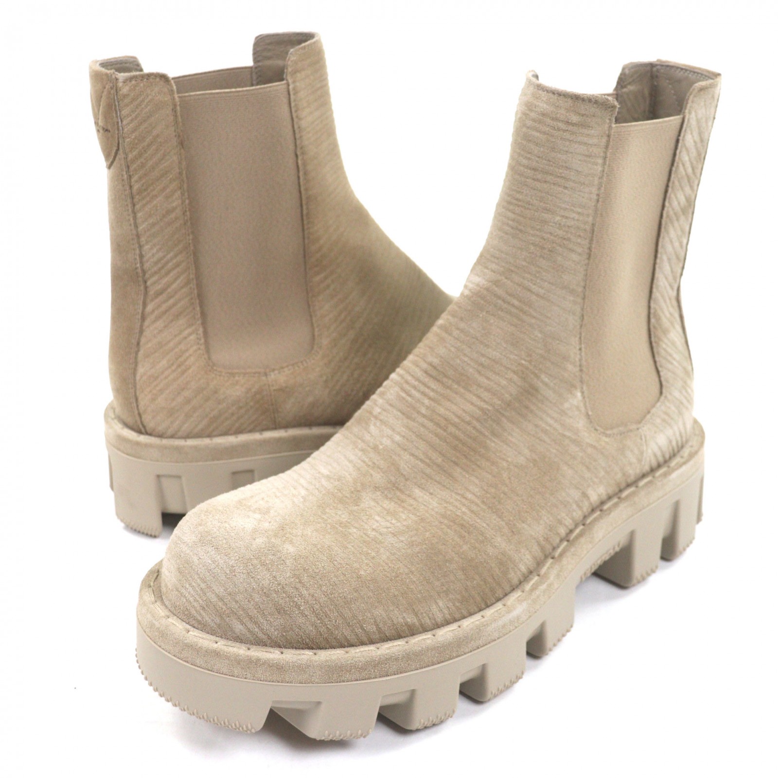 未使用品▼LOUIS VUITTON ルイヴィトン 1AD9S5 チェッカー チェルシーブーツ スウェードレザー ブーツ ベージュ 7 保存袋付き イタリア製 メンズ【中古】