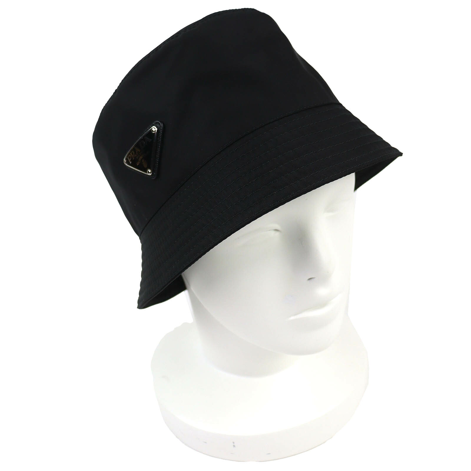 美品△PRADA プラダ 1HC137 トライアングルロゴ RE-NYLON バケットハット 帽子 ブラック S イタリア製 正規品 レディース【中古】