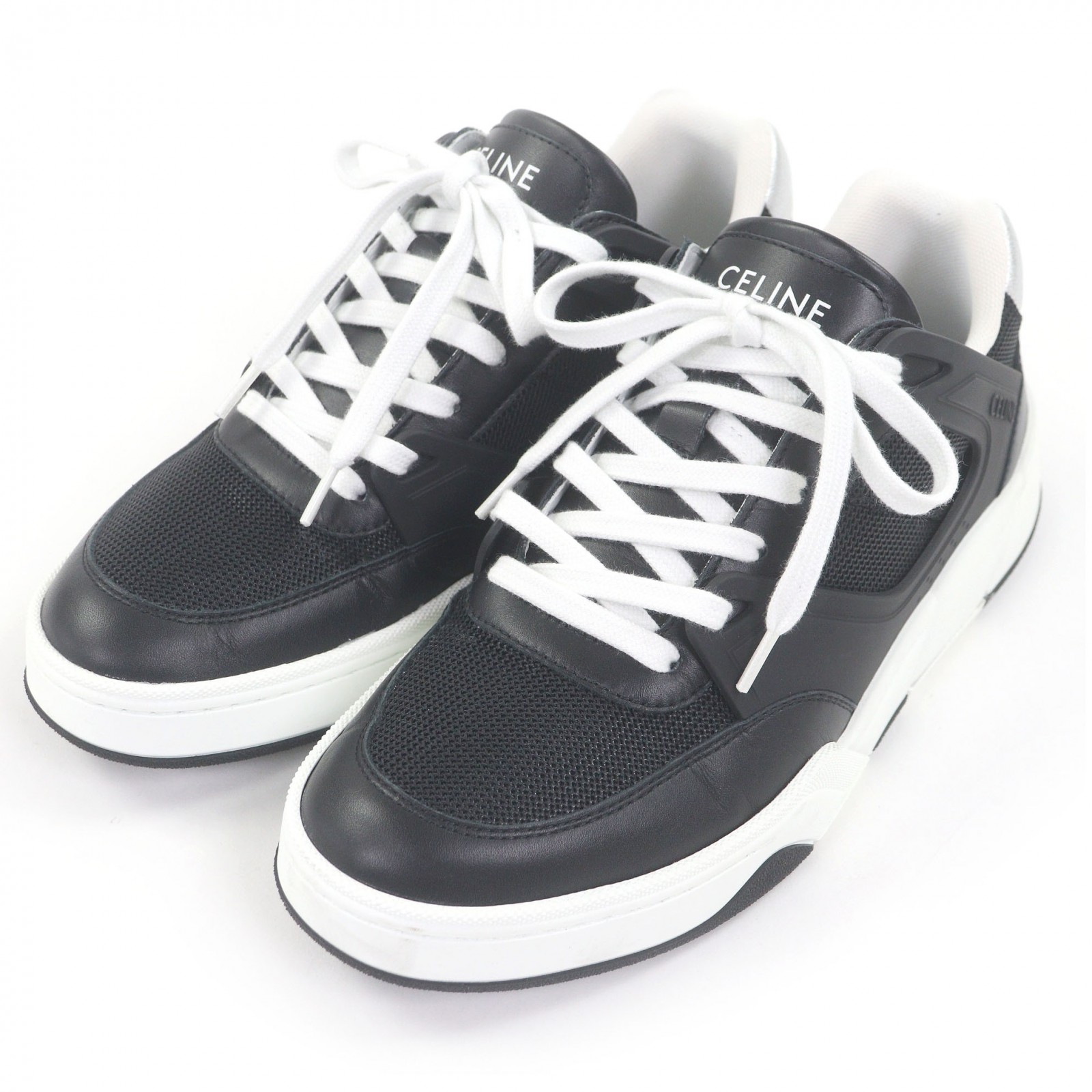 極美品□CELINE セリーヌ TRAINER ロゴ入り レザー ローカットスニーカー ブラック シルバー 40 箱・保存袋付き イタリア製 メンズ【中古】