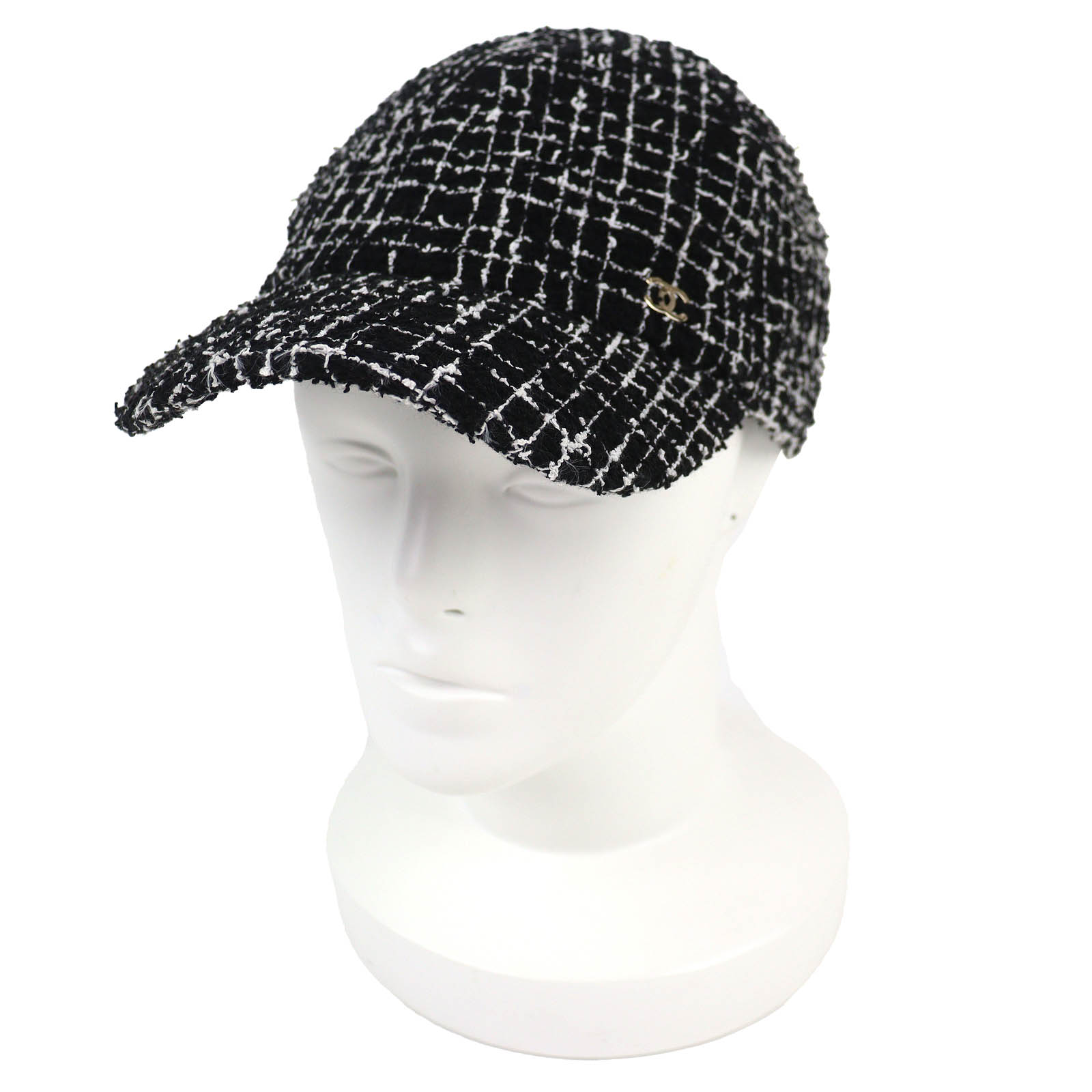 美品△CHANEL シャネル 23B ココマーク ツイード ベースボールキャップ 帽子 ブラック ホワイト ゴールド金具 イタリア製 正規品 レディース【中古】
