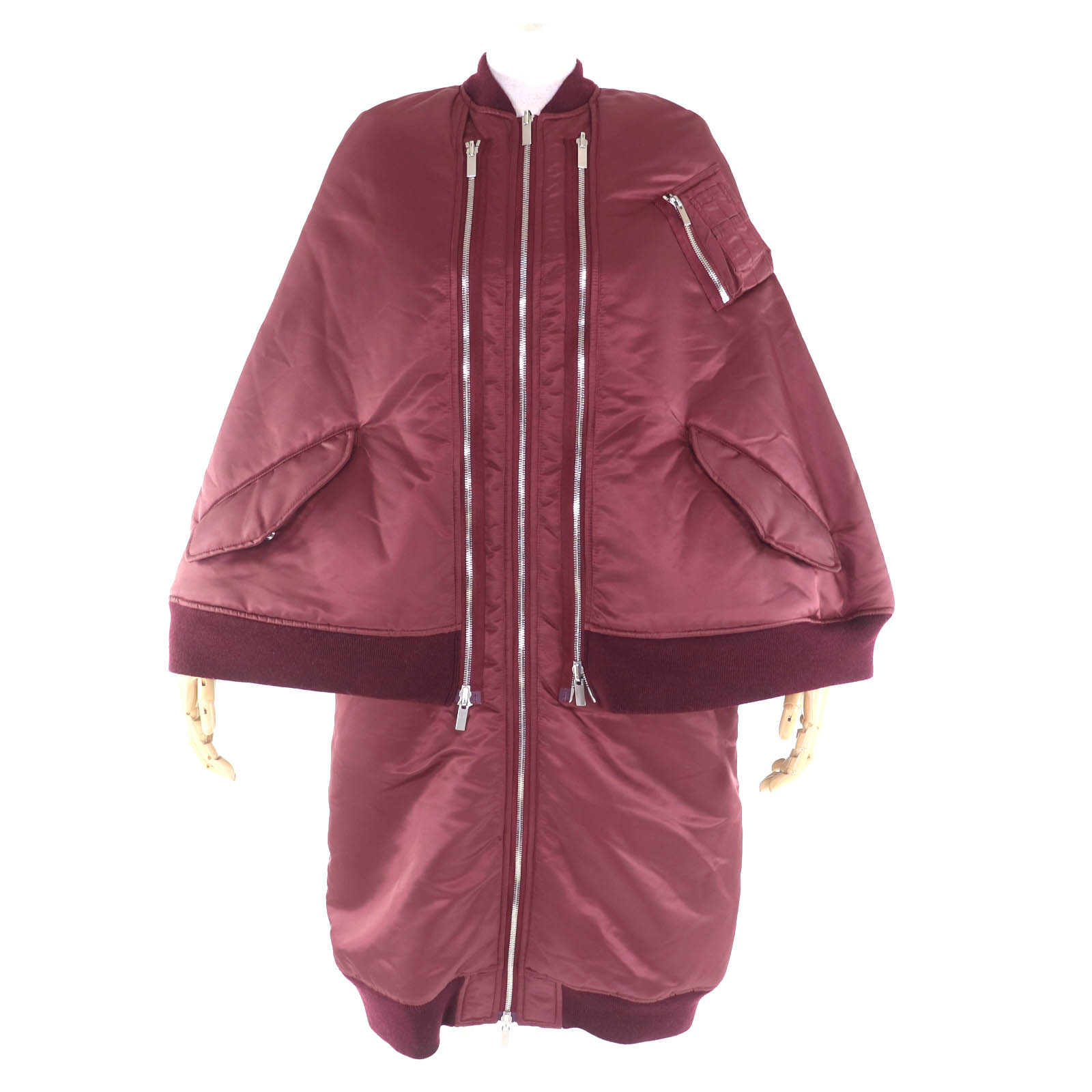 極美品★noir kei ninomiya COMME des GARCONS ノワール ケイ ニノミヤ コムデギャルソン 23AW 3L-C003 ZIP UP ケープボンバーコート ボルドー XS 日本製 正規品 レディース【中古】|衣類&ブランドリサイクル GREEN