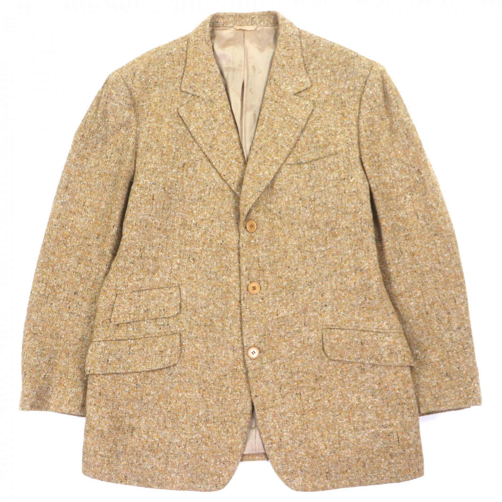 美品▼ARNYS PARIS アルニス JEAN G 羊毛 カシミール ツィード シングル上衣 テーラードジャケット 黄色 54 イタリア製 メンズ【中古】