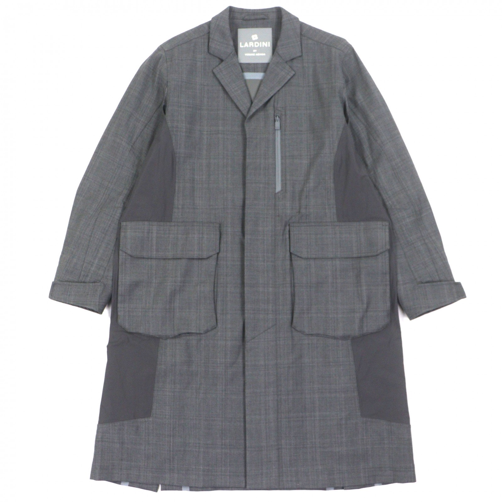 極美品▼LARDINI ラルディーニ BY YOSUKE AIZAWA ウール100% チェック柄 ロゴ入りボタン 比翼仕立て コート グレー M イタリア製 正規品 メンズ【中古】｜衣類＆ブランドリサイクル GREEN