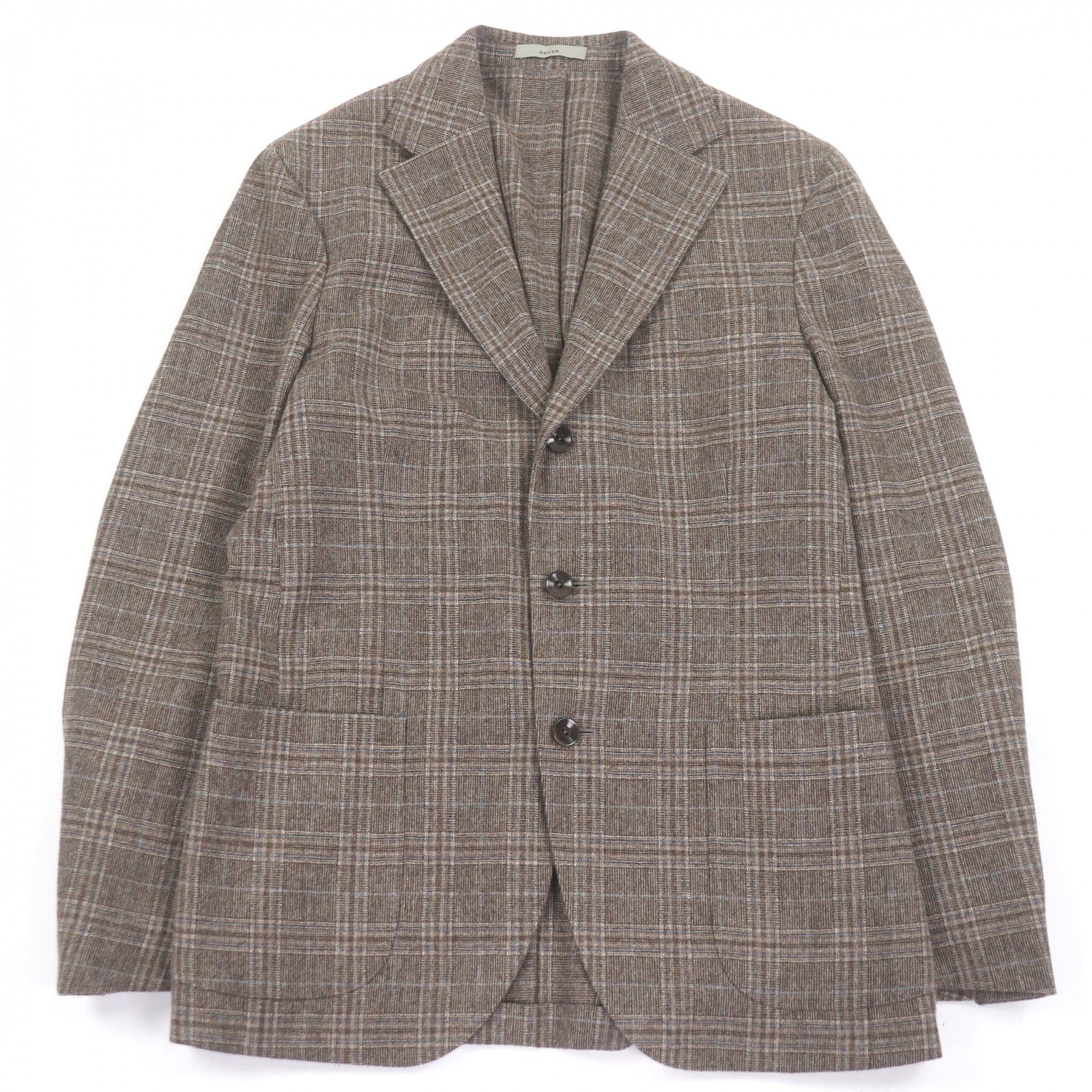 極美品□BOGLIOLI ボリオリ DOVER バージンウール カシミヤ チェック柄 シングル アンコンジャケット テーラードジャケット ブラウン 46 イタリア製 正規品 メンズ【中古】