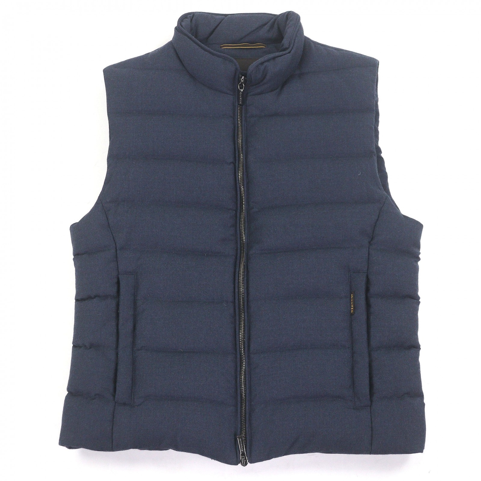 極美品□MOORER ムーレー OLIVER-L バージンウール カシミヤ スタンドカラー WZIP ダウンベスト ネイビー 44 イタリア製 正規品 メンズ【中古】