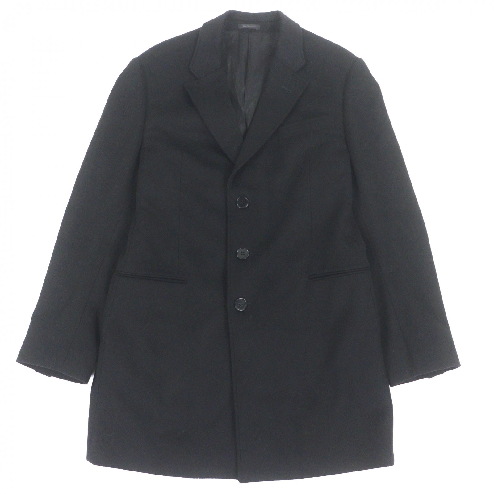美品▼ARMANI COLLEZIONI アルマーニコレッツォーニ T LINE ウール カシミヤ 撥水加工 シングル チェスターコート ブラック 52 正規品 メンズ【中古】
