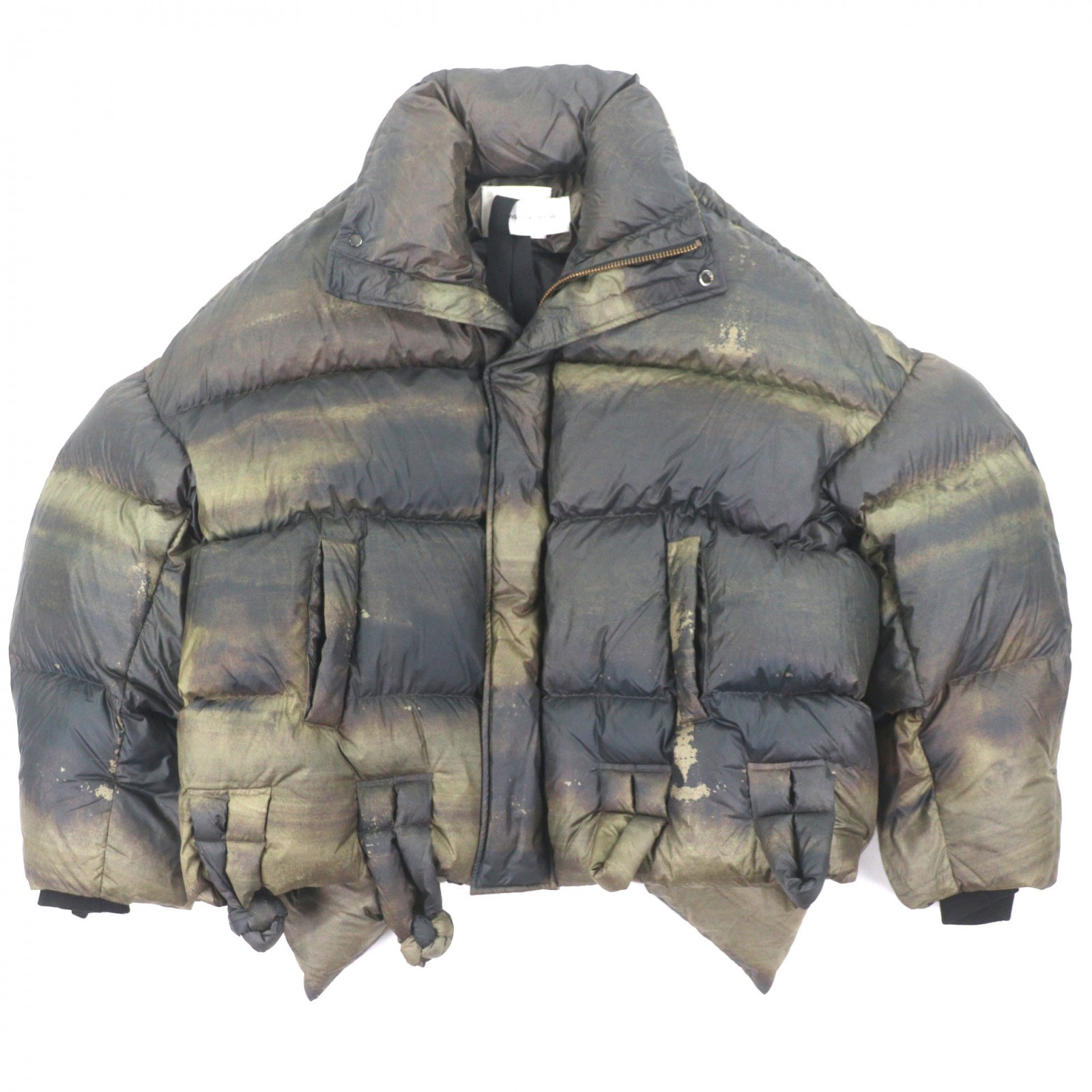 未当て嵌める品▼FENG CHEN WANG フェン チェン 壱 24AW FUF18JK16 FCW BROWN PRINTED DOWN JACKET ダブルジップアップ 落ちこむ上衣 カーキ S メンズ【中古】