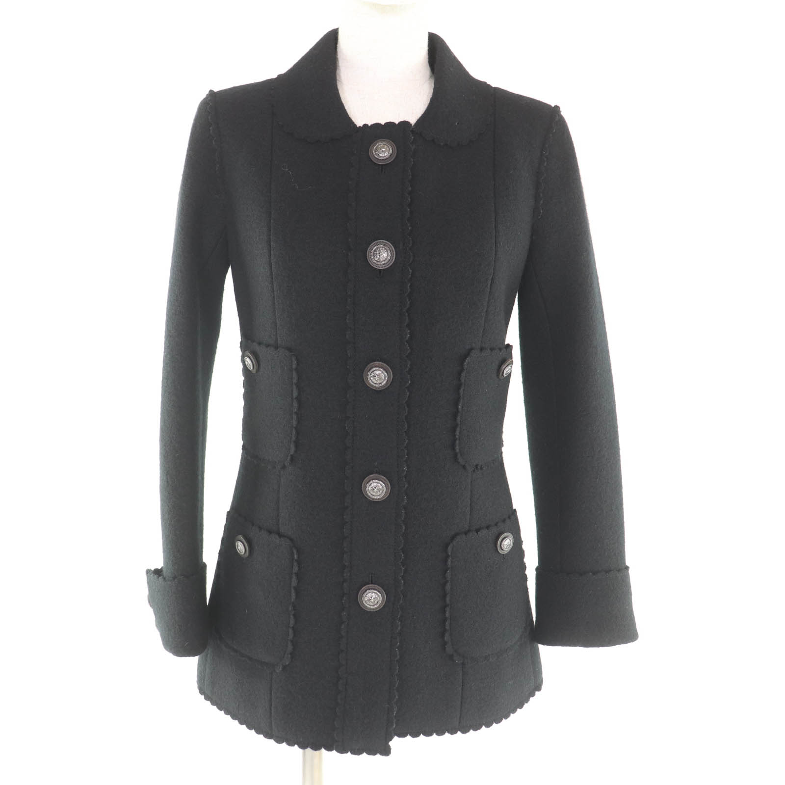 極美品★CHANEL シャネル P49405 ウール100％ ダラスボタン付き デザイン ジャケット ブラック 36 フランス製 レディース【中古】