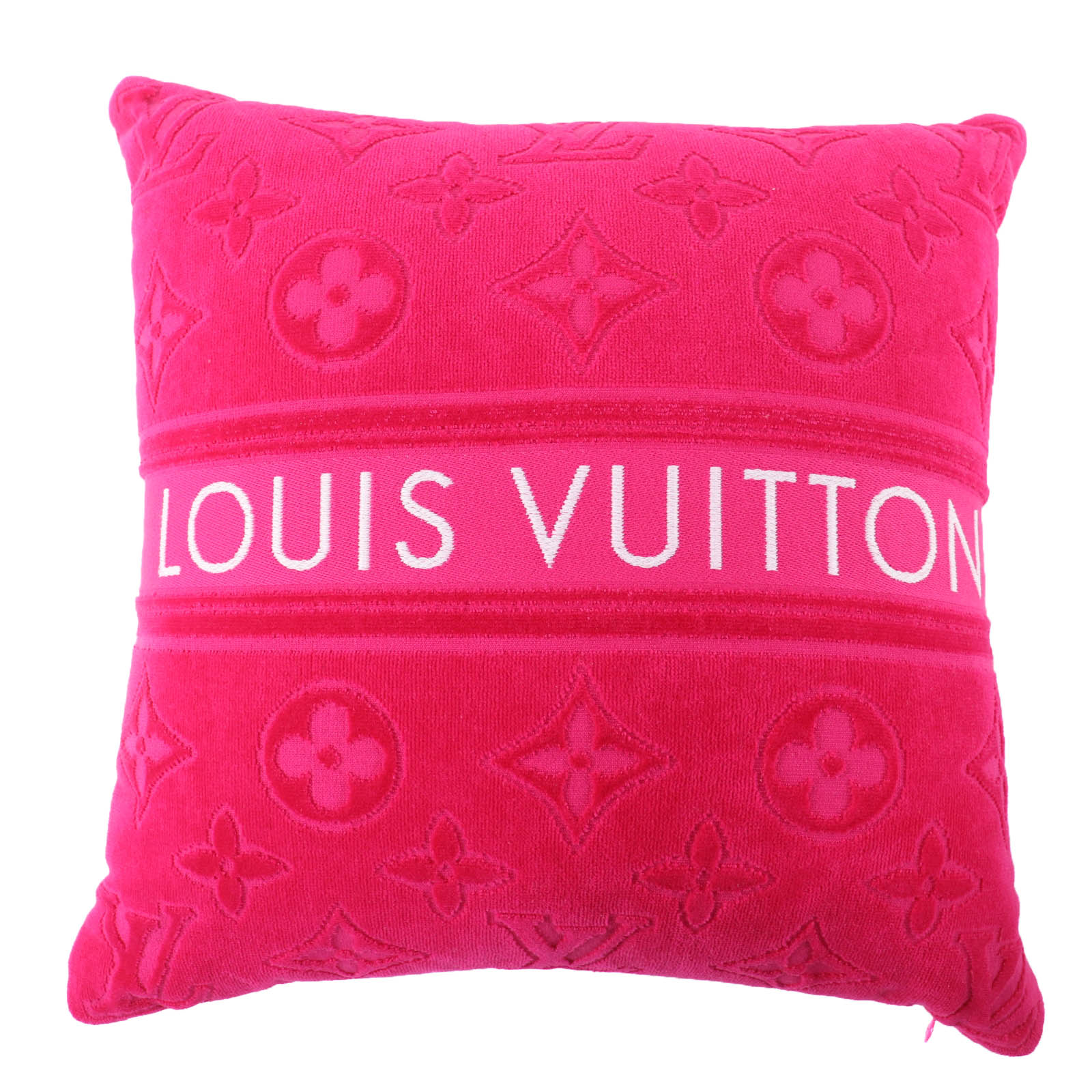 極美品☆LOUIS VUITTON ルイヴィトン 2022年製 M77525 クッサン LV 御休み 綿織物100％ フューシャピンク ロゴタイプひな形 座布団 イタリア製 定め事品 レディース【中古】