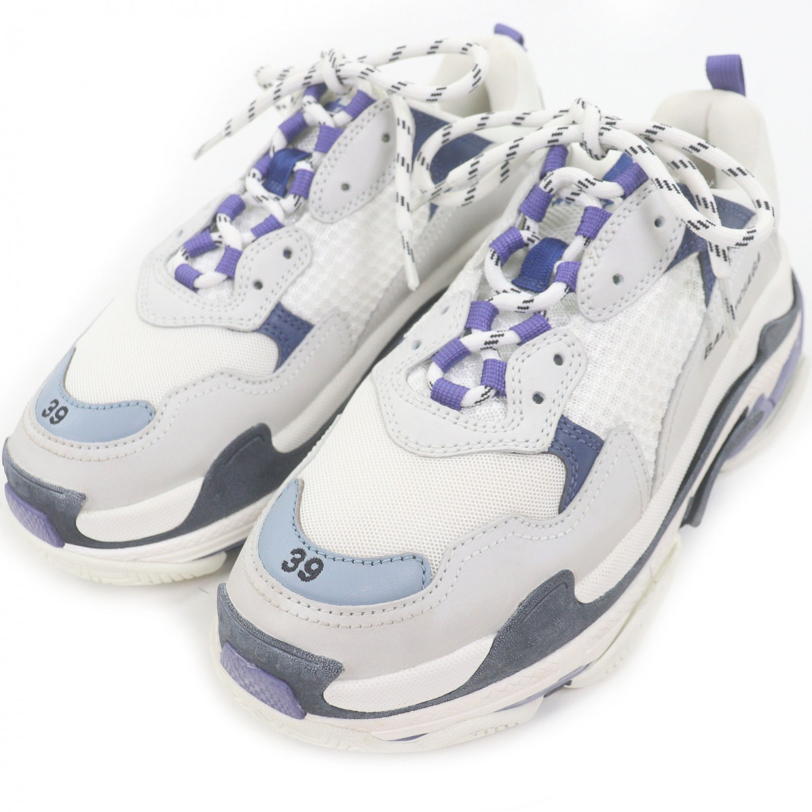 美品□BALENCIAGA バレンシアガ 541641 トリプルS メッシュ レザー ユーズド加工 ローカットスニーカー ホワイト パープル 26 メンズ【中古】