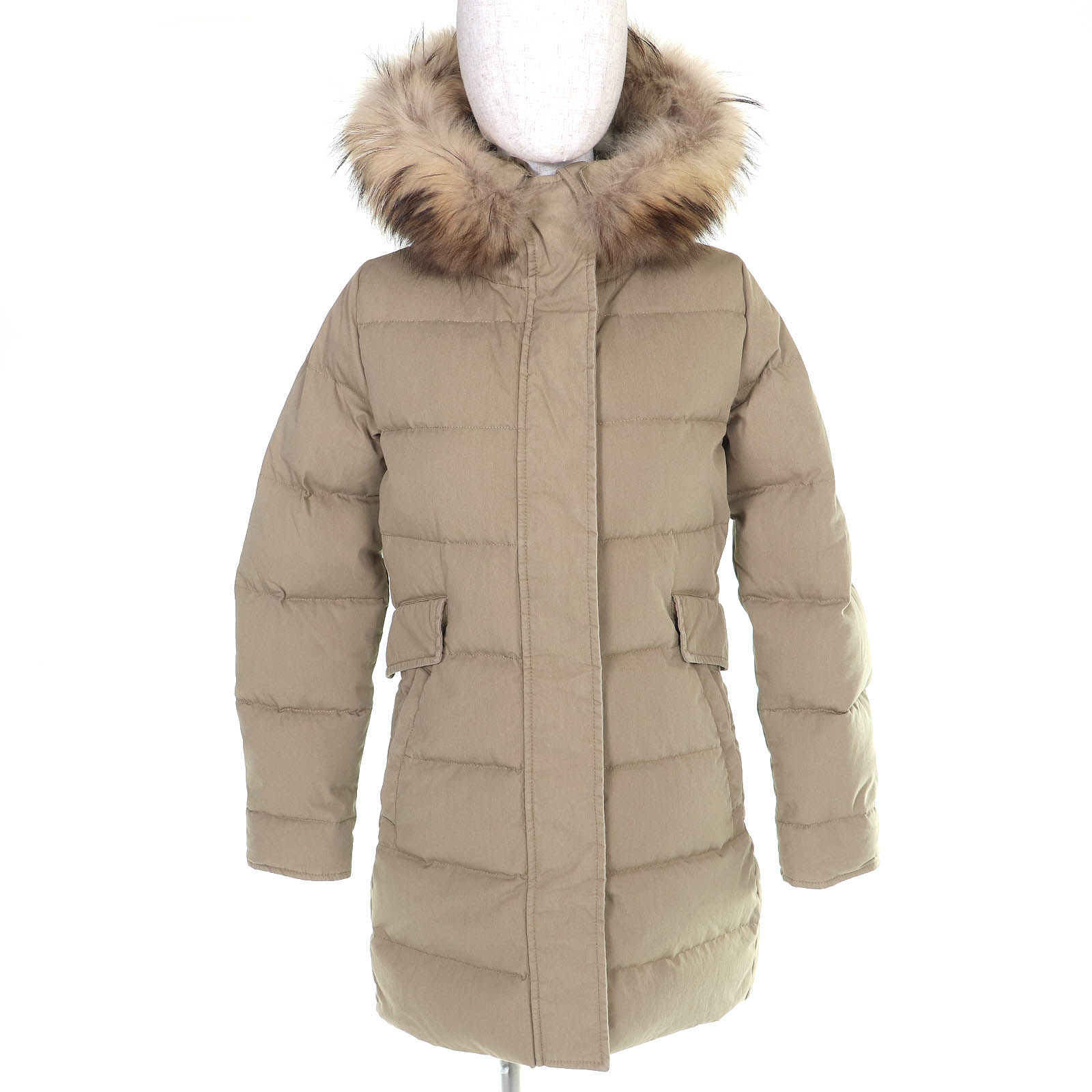 美品△Pyrenex ピレネックス GRENOBLE グルノーブル ロゴワッペン ラクーンファー・フード付き ダウンジャケット ダウンコート ベージュ 36 正規品 レディース【中古】｜衣類＆ブランドリサイクル GREEN