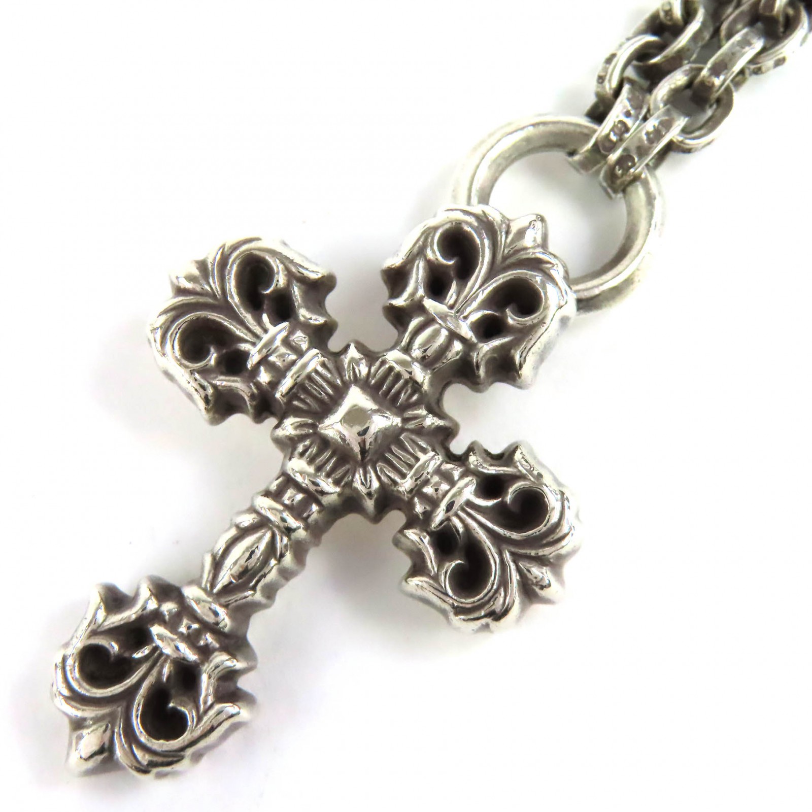 美品△CHROME HEARTS クロムハーツ FILIG CROSS XS W PAPER CHAIN フィリグリークロスペーパーチェーン 925 K14 首飾り 20in 53珊 首飾り しろがね色 掛け目60.19g メンズ【中古】