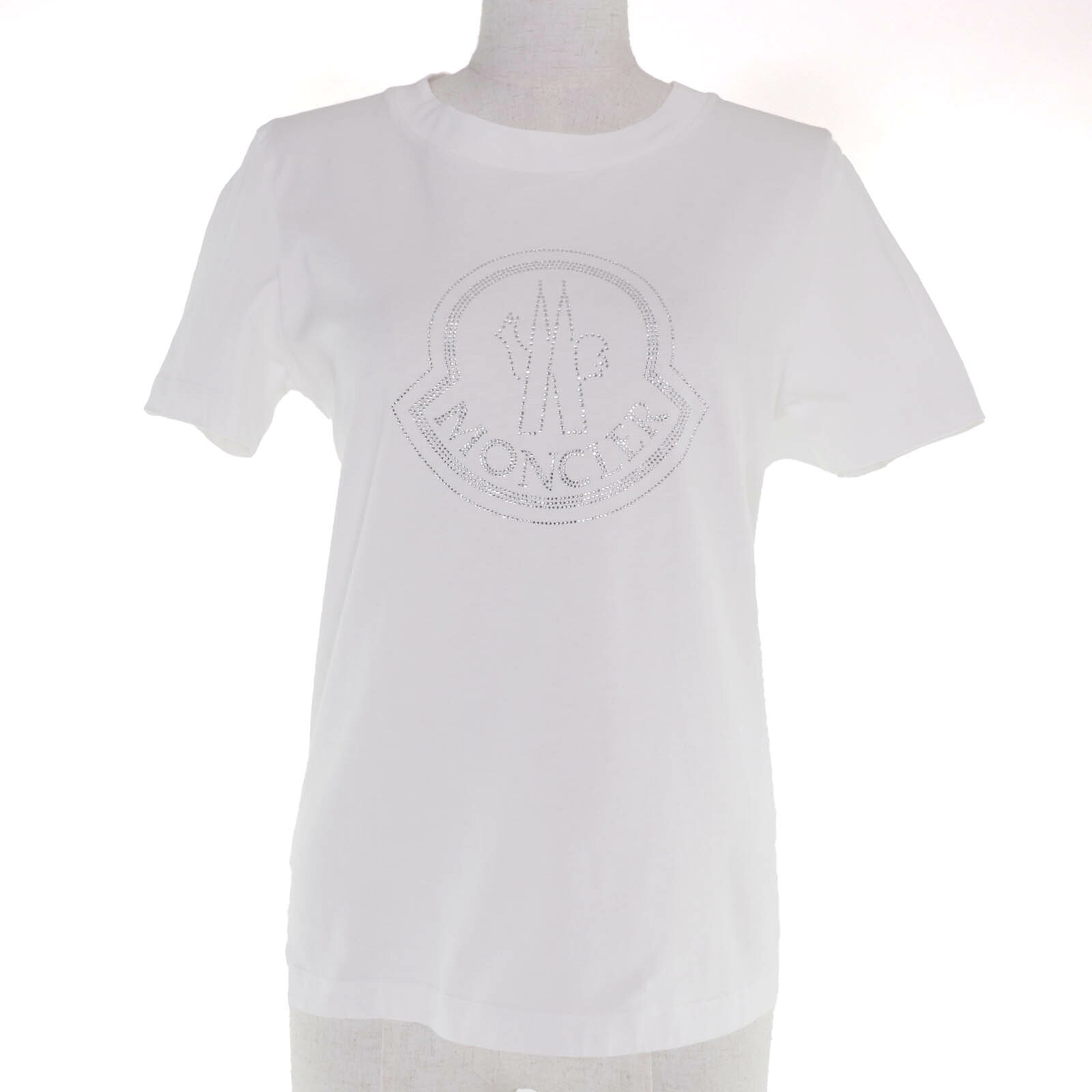 美品☆MONCLER モンクレール 24SS C-SCOM コットン100％ ロゴ ラインストーン 半袖Ｔシャツ ホワイト S 正規品 レディース【中古】