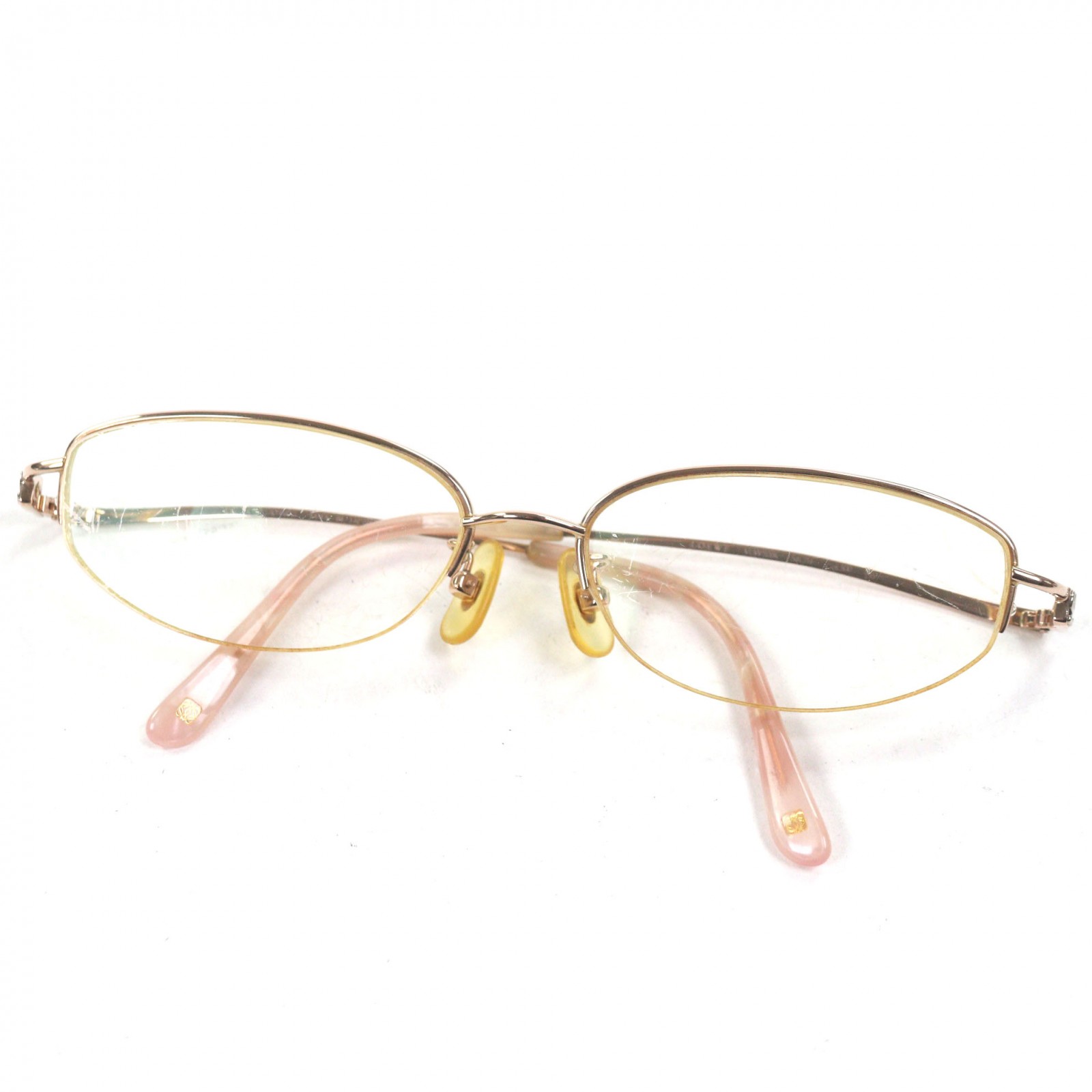 人気▼LOEWE ロエベ K18PG K14WG ハーフリム メガネ 眼鏡 アイウェア ゴールド クリアピンク 54□16 135 度入り 日本製 総重量24.5g メンズ【中古】｜衣類＆ブランドリサイクル GREEN 192,500円