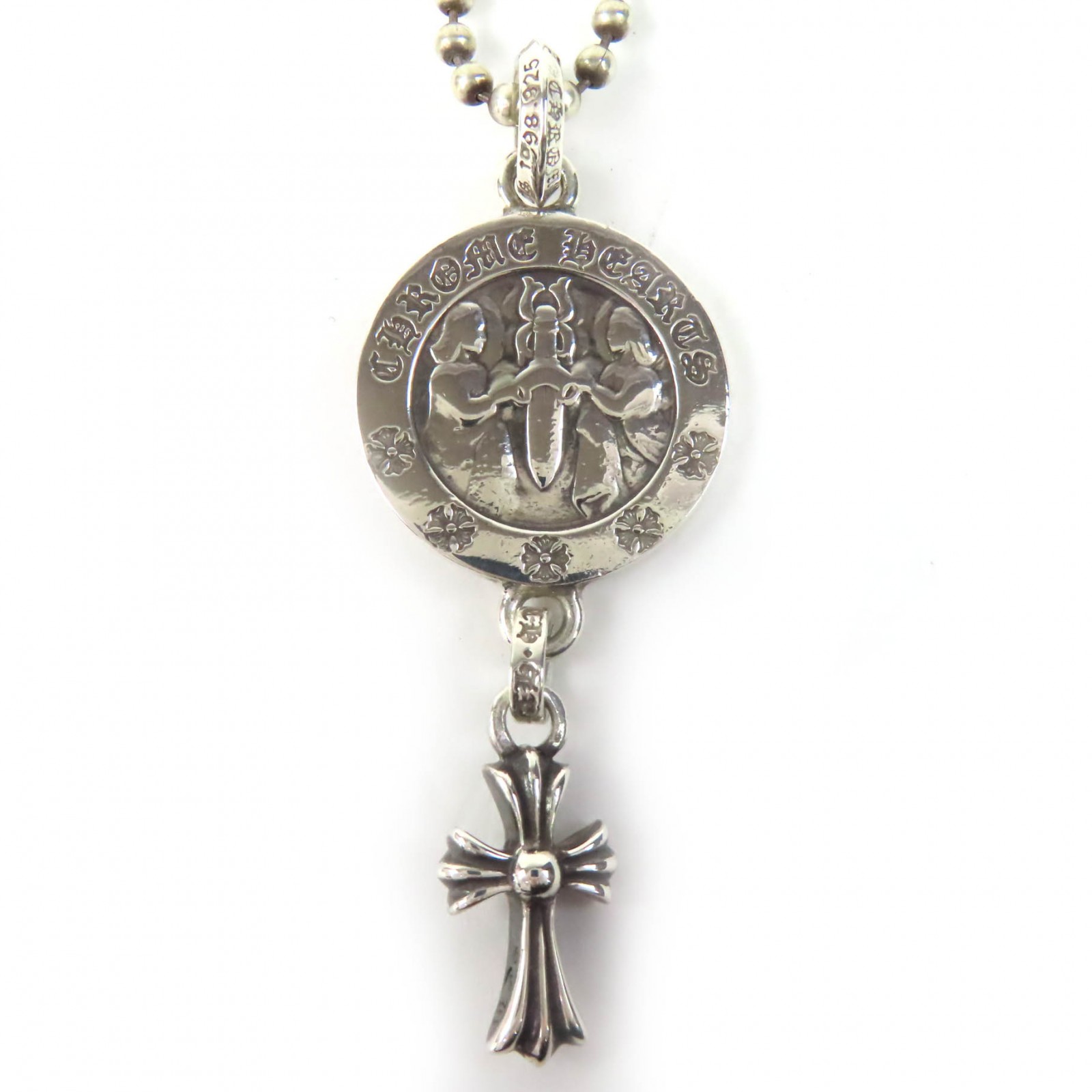 美品△CHROME HEARTS クロムハーツ ANGEL MEDALwCRS BBYFAT エンジェルメダル w ベイビーファット チャーム + ボールチェーン ネックレス 14.5インチ SV925 インヴォイス付 13.1g【中古】｜衣類＆ブランドリサイクル GREEN