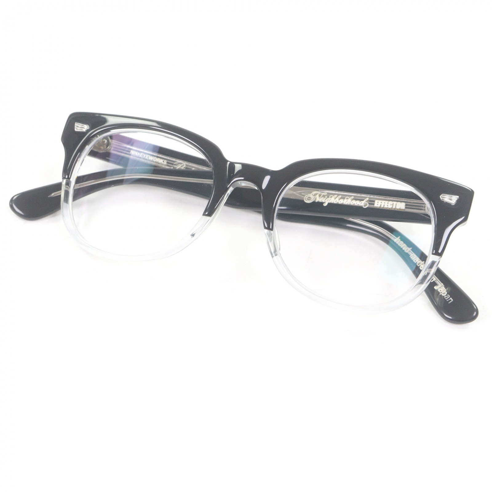 美品□EFFECTOR NEIGHBORHOOD エフェクター ネイバーフッド Prot ウェリントン メガネ 眼鏡 アイウェア ブラック クリア 度入り 日本製 メンズ【中古】
