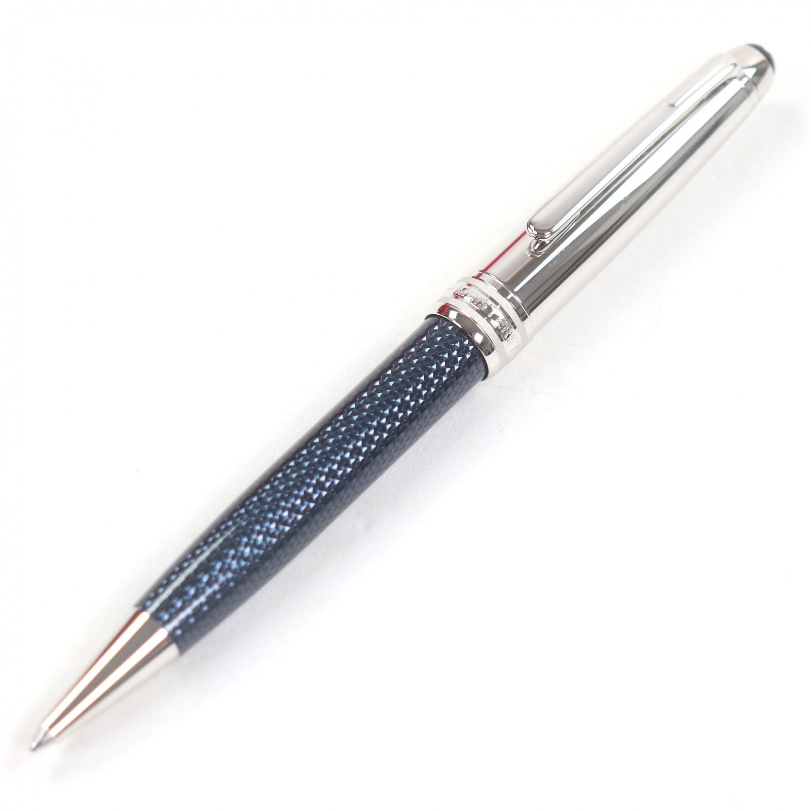 極美品□MONTBLANC モンブラン マイスターシュテュック ソリテール ドゥエ ブルーアワー クラシック ボールペン シルバー ブルー 保存袋・ケース付き ドイツ製 メンズ 筆記確認済み【中古】