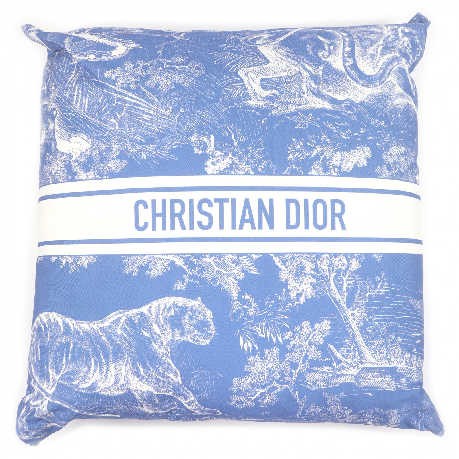 極美品□Christian Dior クリスチャンディオール HYP02RCO0U ディオリビエラ リネン混 クッション ブルー フランス製 レディース【中古】