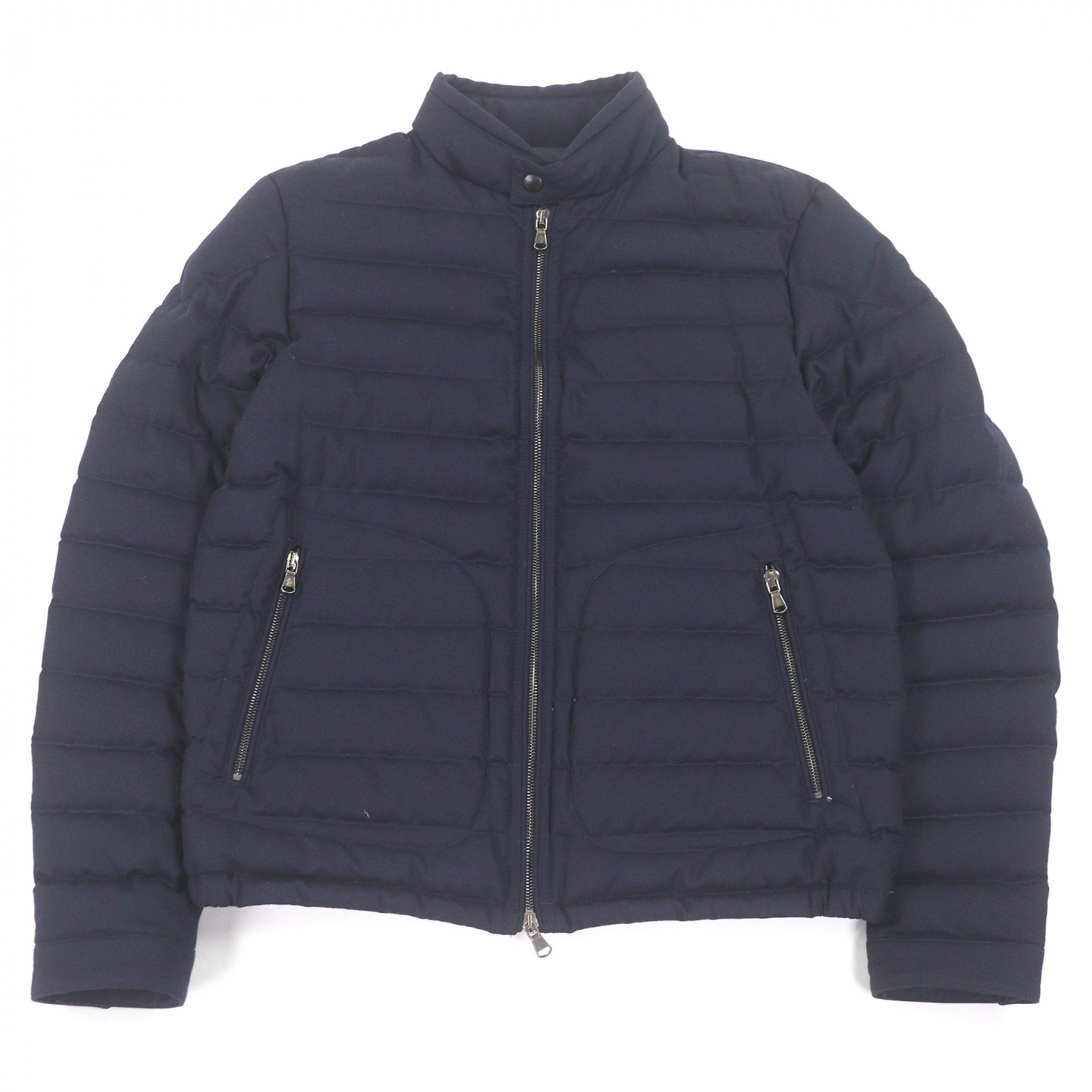 美品□MONCLER モンクレール DELABOST GIUBBOTTO ウール100％ スタンドカラー ダブルジップ ダウンジャケット ネイビー 3 正規品 メンズ【中古】