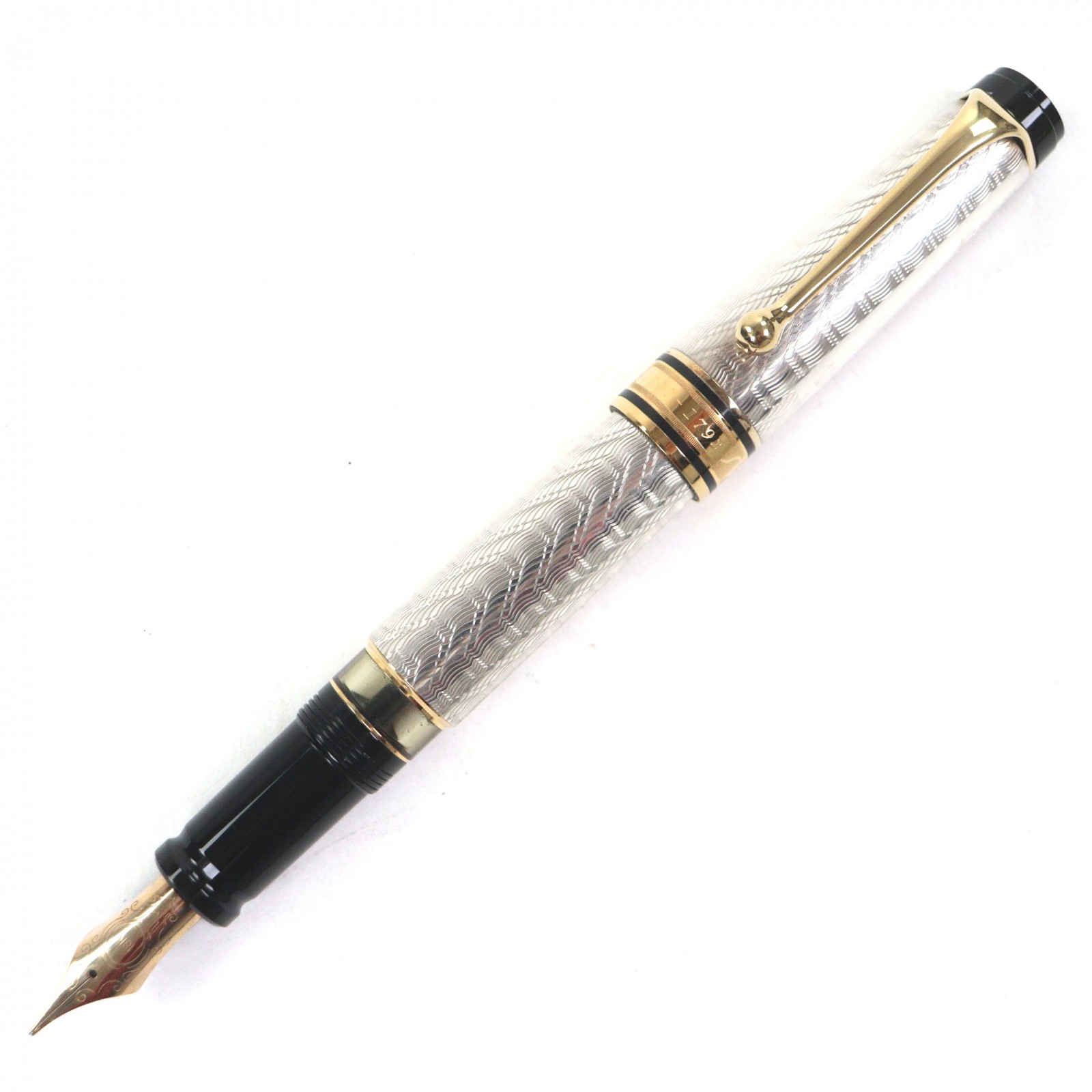 極美品▼AURORA アウロラ カルロ ゴルドーニ 925 ペン先18K Mニブ 1793本限定 万年筆 シルバー ゴールド ブラック 重量33.27g メンズ【中古】