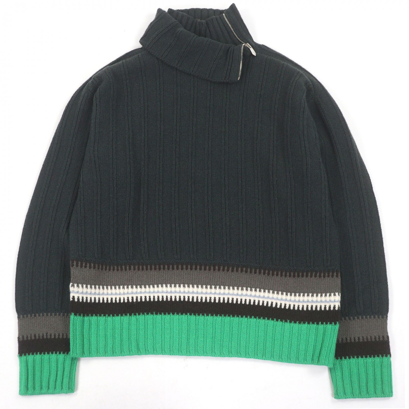 極美品□HERMES エルメス ウール カシミヤ レイヤードタートルネック ロングスリーブニット セーター グリーン M イタリア製 正規品 メンズ【中古】
