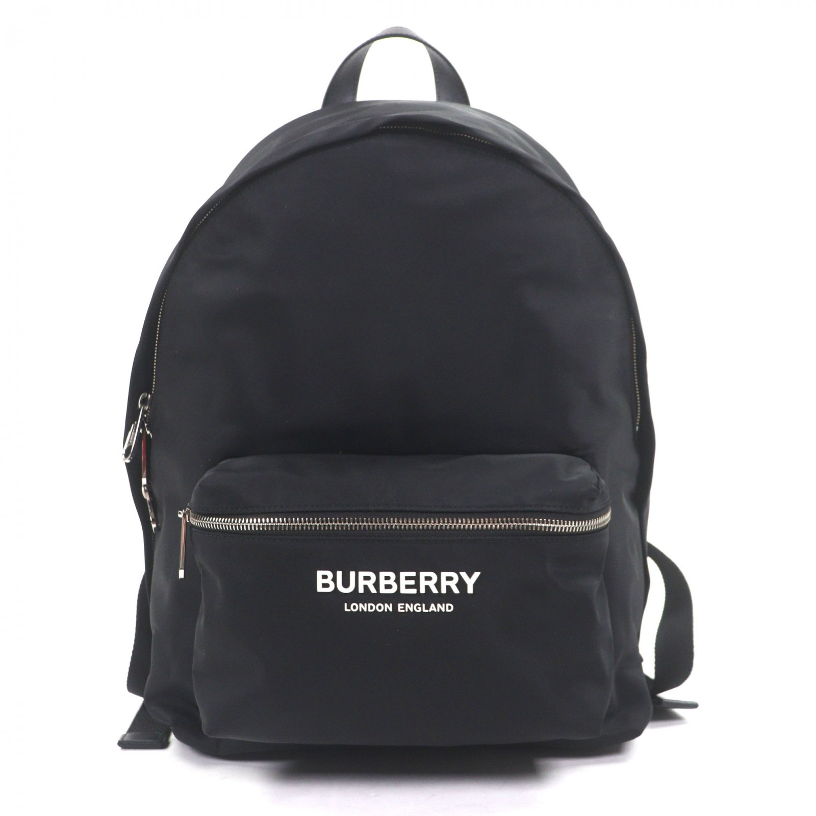 極美品▼BURBERRY バーバリー ナイロン レザー ラバーロゴ バックパック リュック・デイパック ブラック シルバー金具 保存袋付き メンズ【中古】