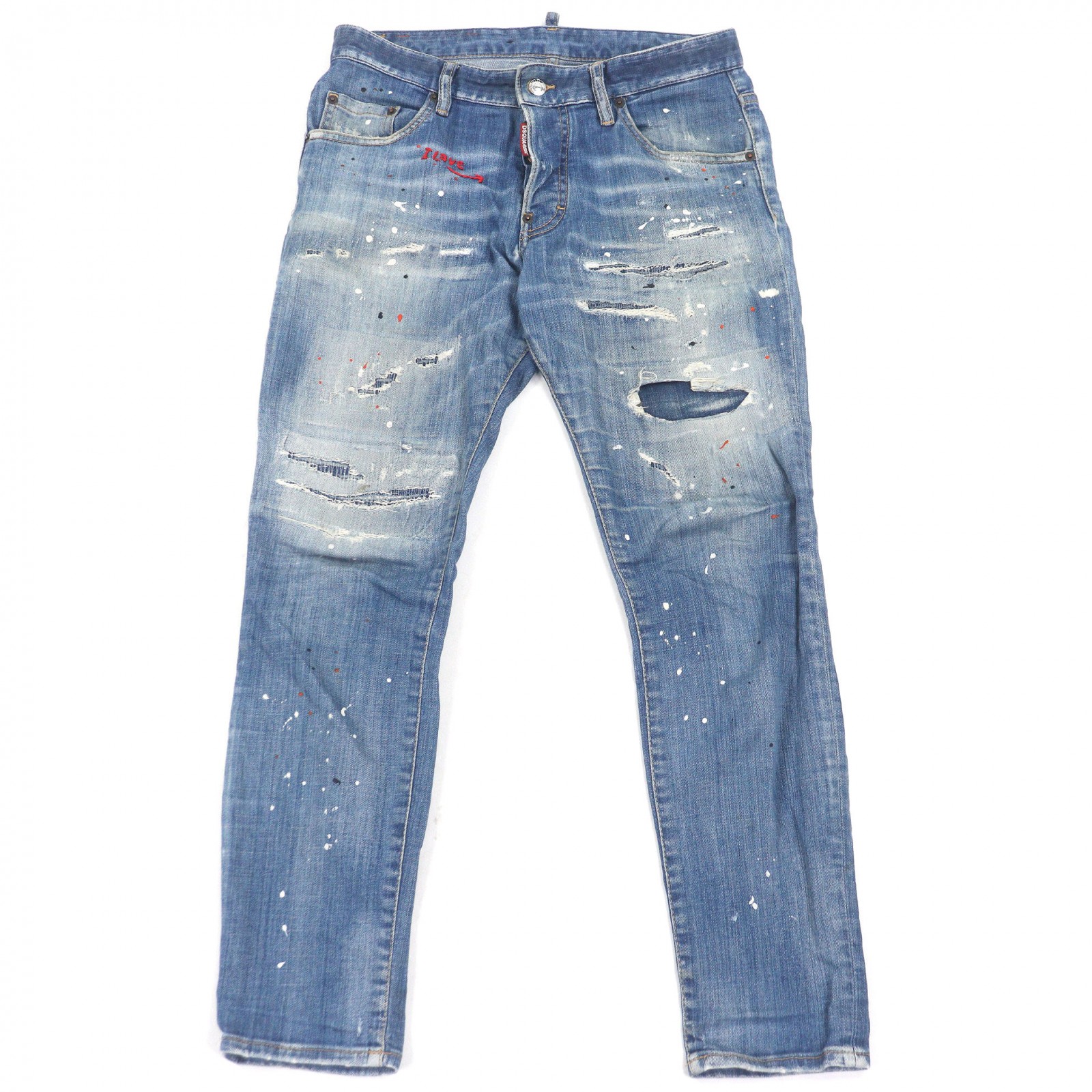 【ドンドン見直し】良品□DSQUARED2 ディースクエアード 22SS S71LB1029 Skater Jean ペイント クラッシュ加工 スキニーデニムパンツ インディゴブルー 44 正規品 メンズ【中古】