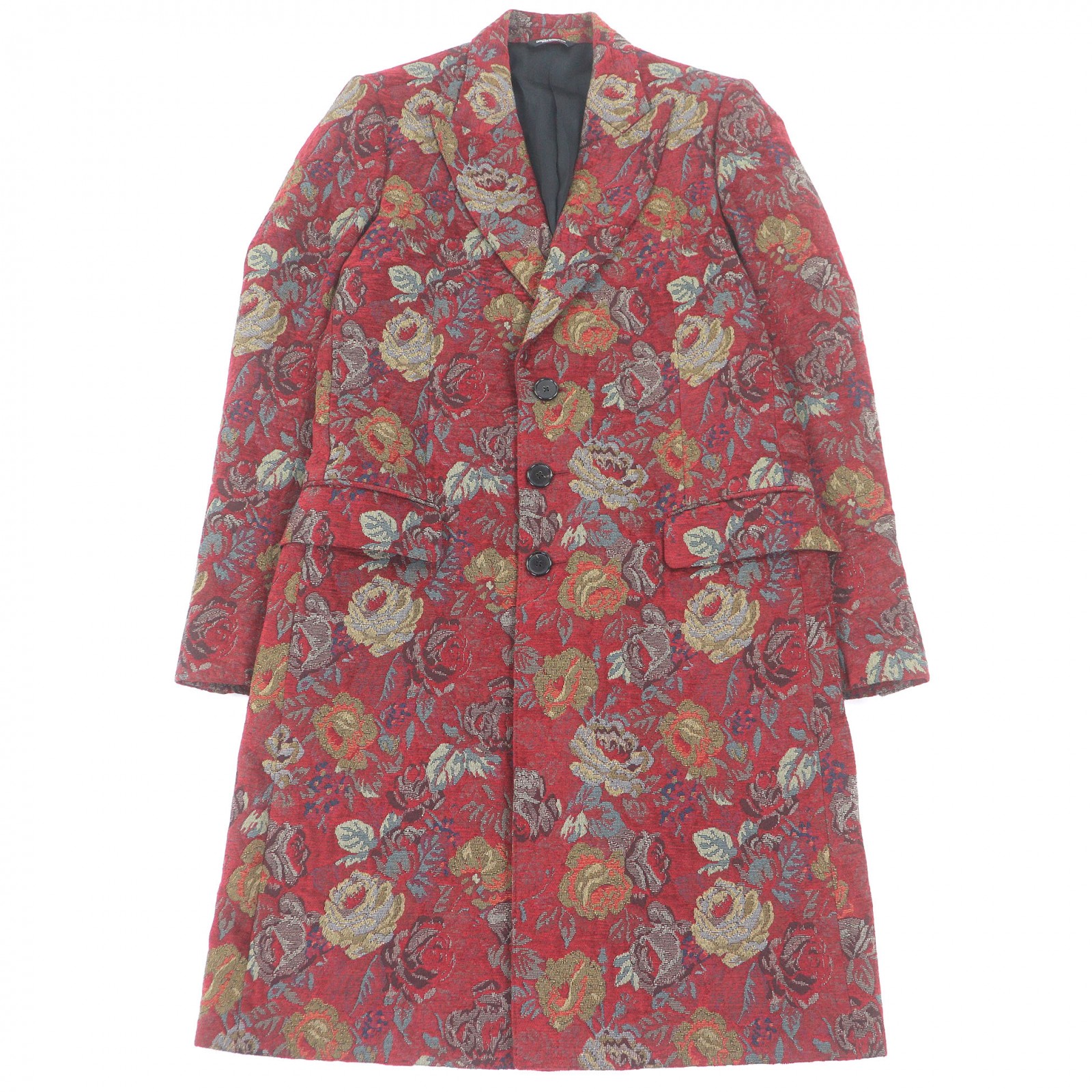 極美品□DOLCE&GABBANA ドルチェ&ガッバーナ 黒タグ フラワー 総柄 ジャガード チェスターコート レッド 48 ハンガー付き イタリア製 正規品 メンズ【中古】|衣類&ブランドリサイクル GREEN