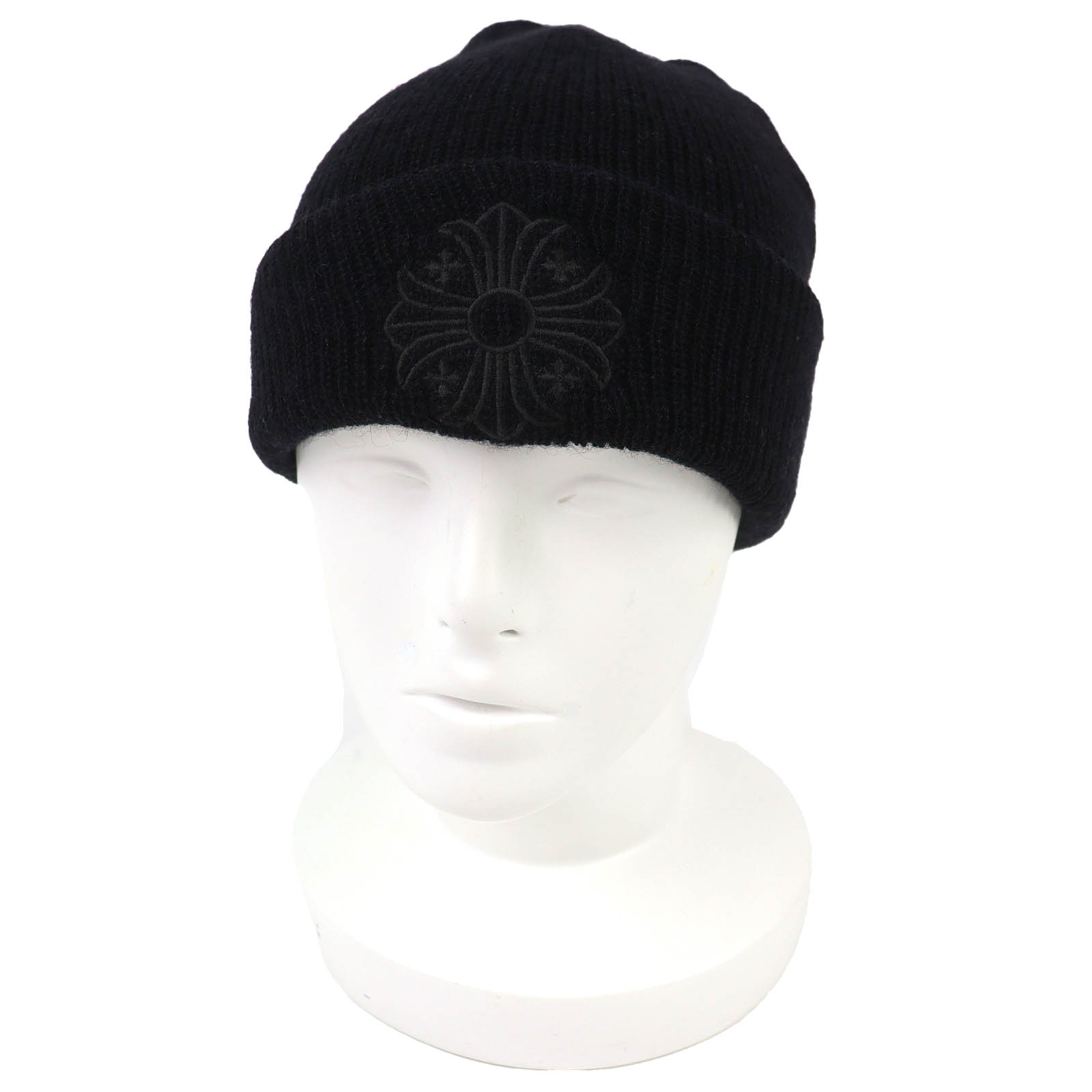 美品△CHROME HEARTS クロムハーツ 羊毛100％ CH足し加える刺しゅう ビーニー 編み物帽 編み物旗がしら 黒いこと ONE SIZE 23糎 USA製 定まり品 メンズ【中古】