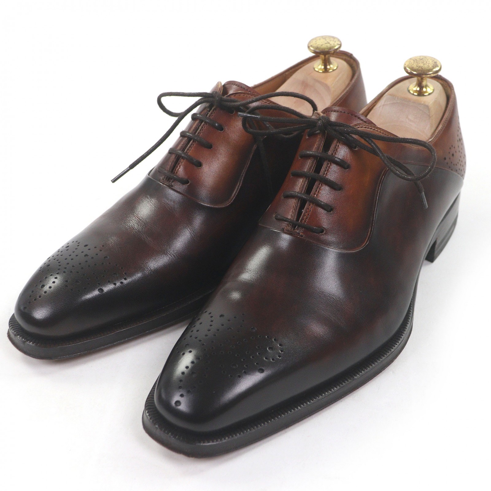 美品□MAGNANNI マグナーニ 19116 レザー メダリオン レースアップ ビジネスシューズ ドレスシューズ ブラウン 40 箱・保存袋付き メンズ【中古】