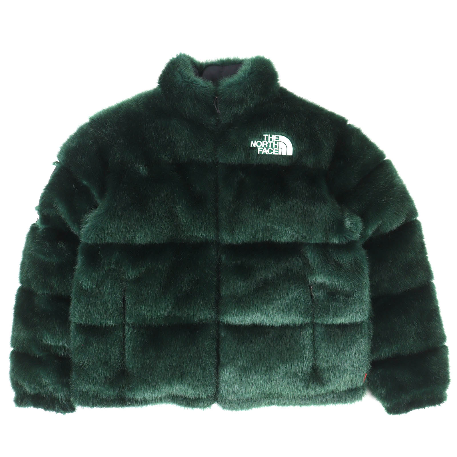 極美品△Supreme THE NORTH FACE シュプリーム ザ・ノースフェイス ND92001I Faux Fur Nuptse Jacket ロゴ刺繍 エコファー ダウンジャケット ナイトグリーン SP USA製 正規品 メンズ【中古】
