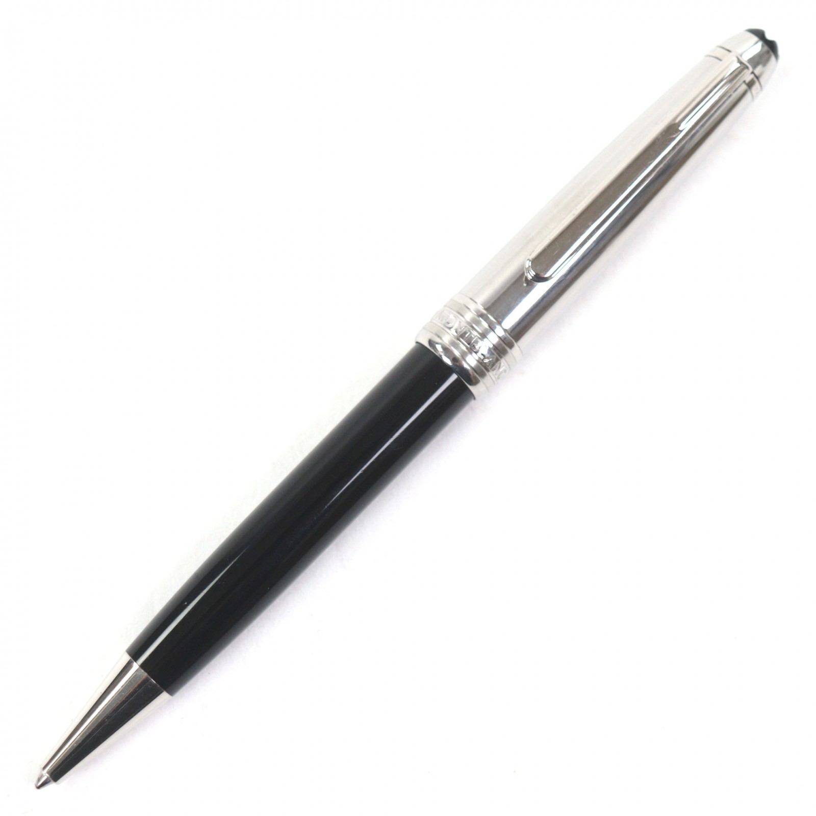 良品▼MONTBLANC モンブラン マイスターシュテュック ソリテール 164 ドゥエ ステンレススティール クラシック ツイスト式 ホワイトスター ボールペン シルバー ブラック ドイツ製 メンズ 筆記確認済み【中古】