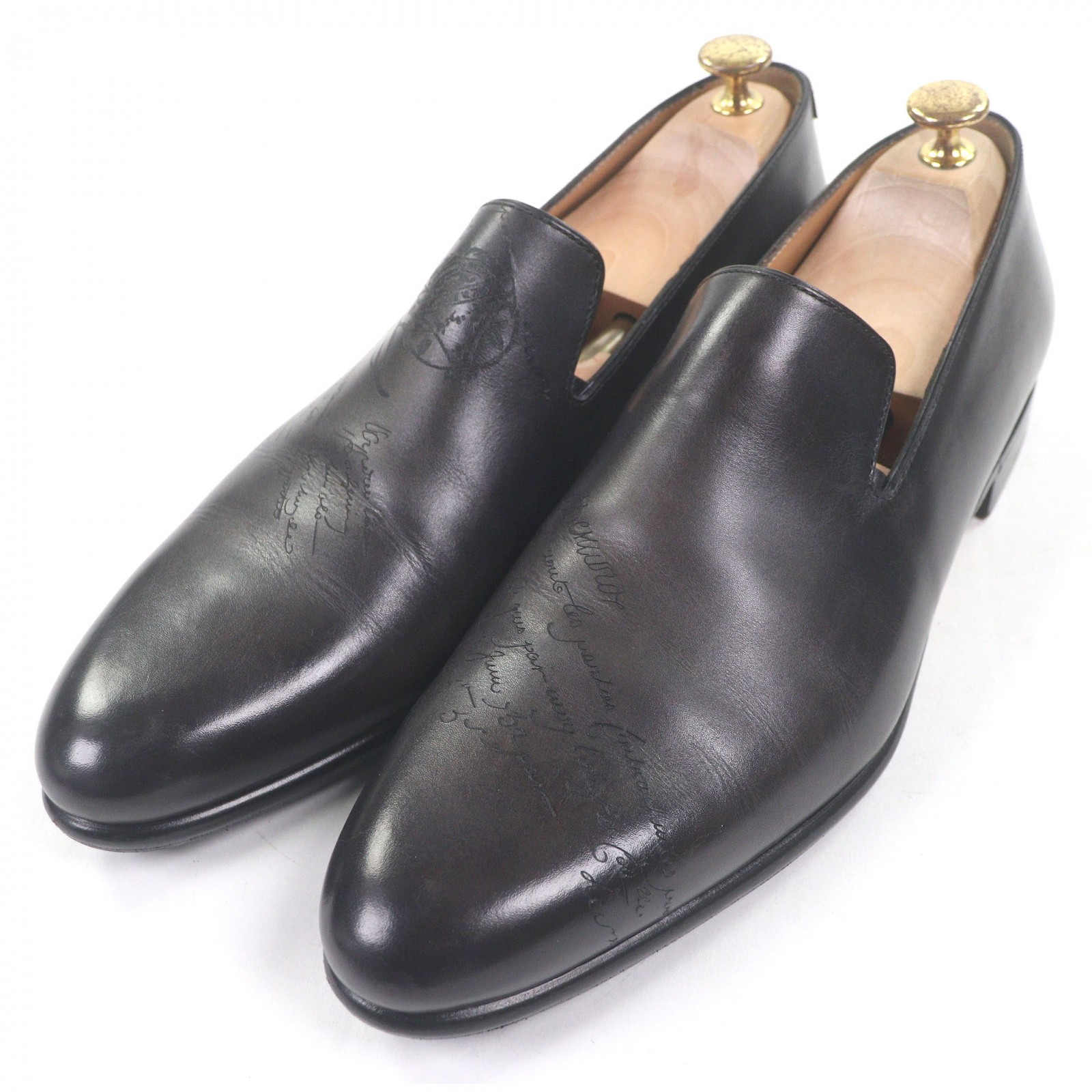 極美品□BERLUTI ベルルッティ ガレ カーシヴ  ヴェネチアカーフレザー カリグラフィ 滑っこいシューズ 置き目毛革 薄墨色系 9 イタリア製 メンズ【中古】