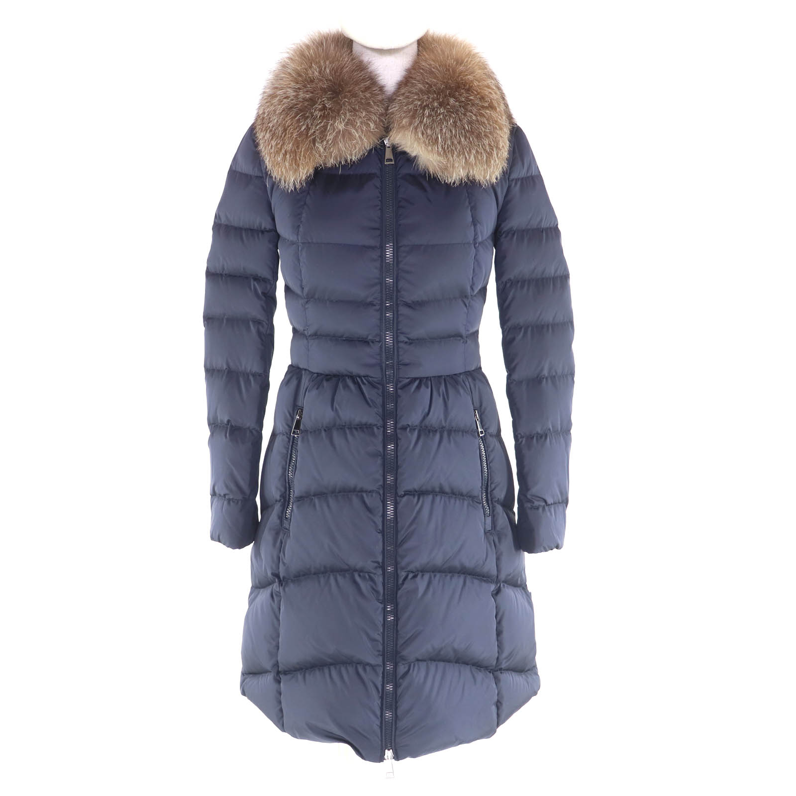 美品★MONCLER モンクレール HIRONDELLE FOXファー付 ZIP UP ダウンコート ダウンジャケット ネイビー 00 正規品 レディース【中古】｜衣類＆ブランドリサイクル GREEN