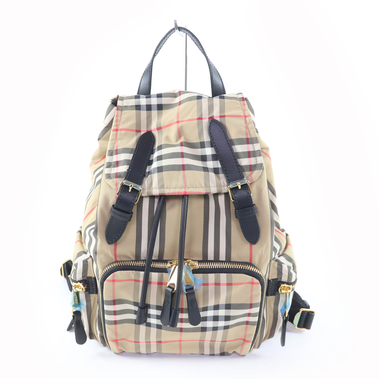 未当てはめる品★BURBERRY バーバリー 8032709 ノバチェック柄 なめし革使い走り 背嚢・デイパック ベージュ 保護すること袋付き添い人 レディース【中古】