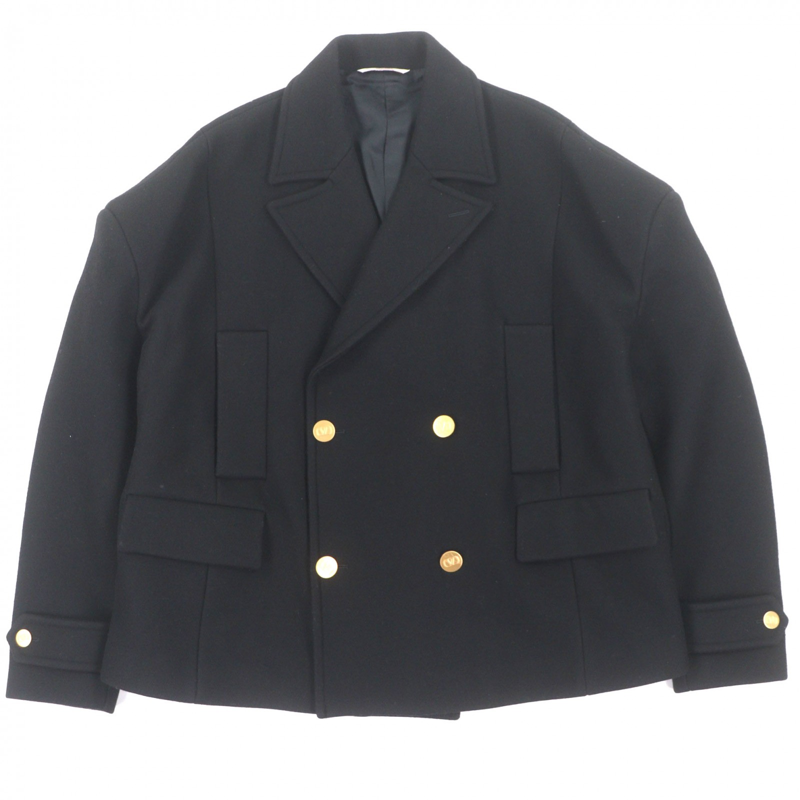 極美品▼VALENTINO ヴァレンティノ 1V3CJF068HY ウール100% Vロゴ 金ボタン オーバーサイズ ダブルブレスト コート ブラック 44 イタリア製 正規品 メンズ【中古】
