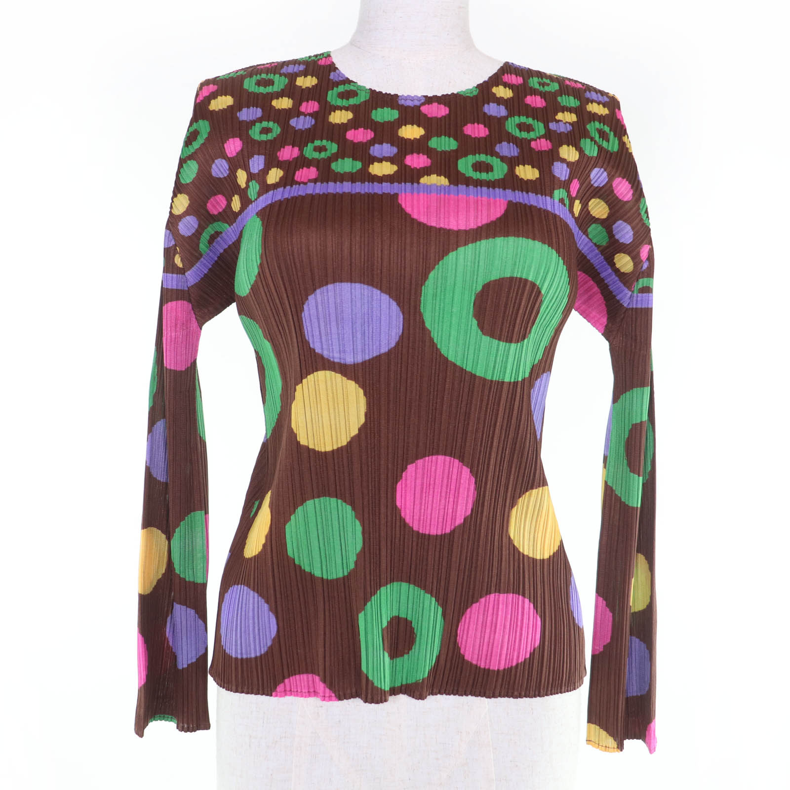 極美品☆PLEATS PLEASE プリーツプリーズ イッセイミヤケ PP21-JK594 長袖 カットソー マルチカラー 3 日本製 正規品 レディース【中古】