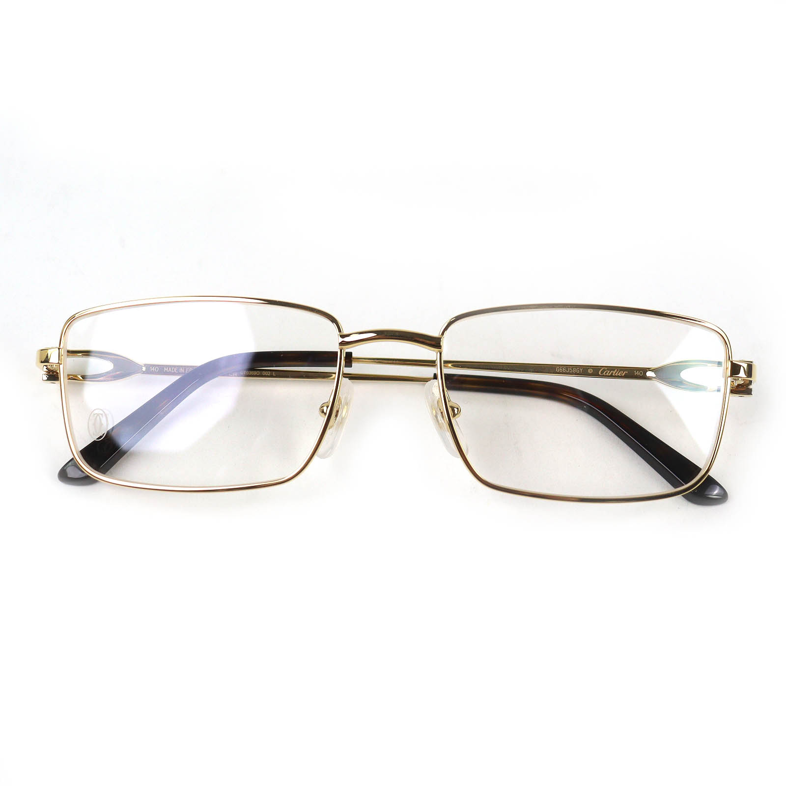 極美品△Cartier カルティエ CT0369O Cデ電話を掛ける 真四角 眼鏡 メガネ アイウェア ゴールド 赤銅色デミ 54□18 示威運動水晶体 フランス共和国製 メンズ オススメ◎【中古】