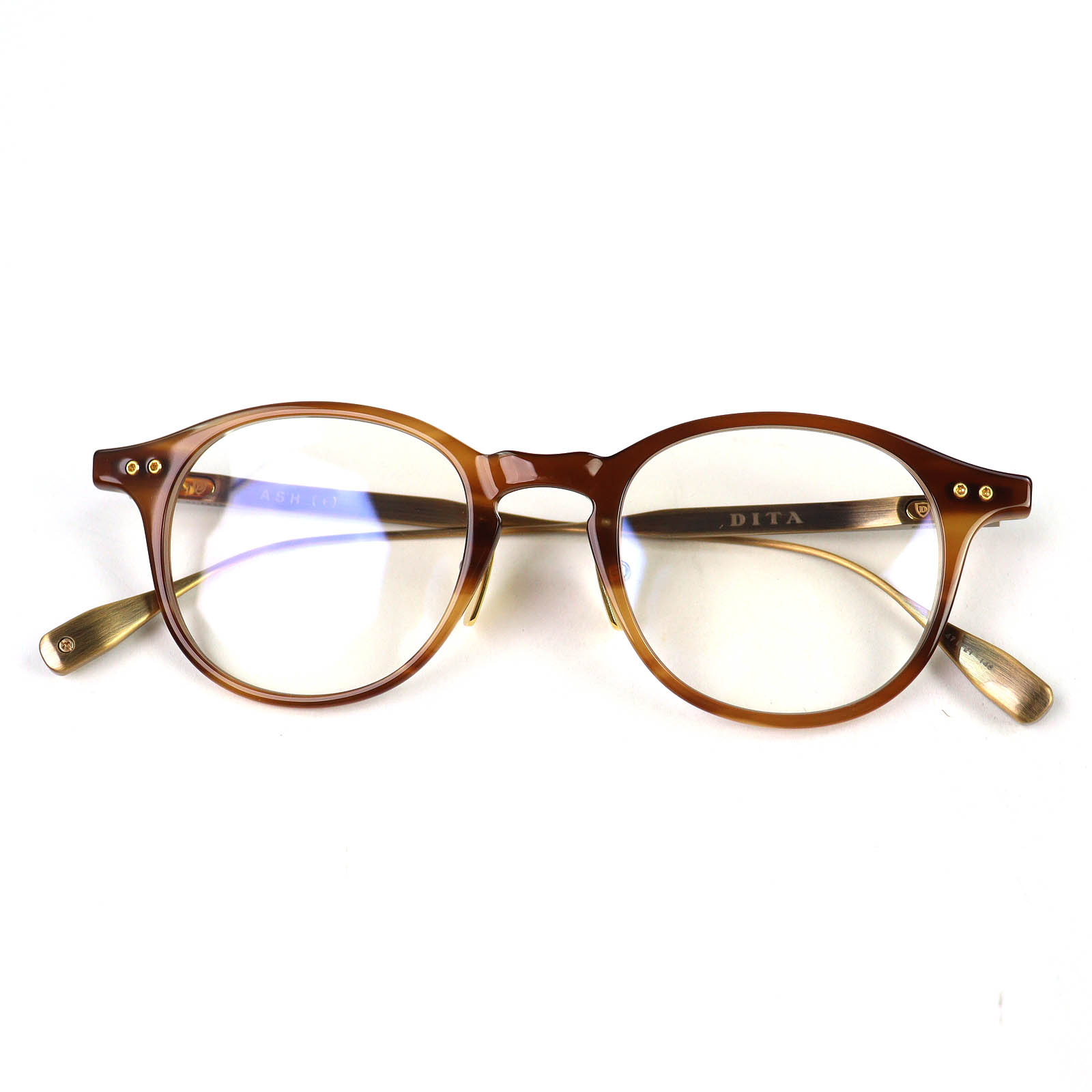 極美品△DITA ディータ DTX148 ASH(＋) アッシュプラス ボストン メガネ 眼鏡 アイウェア ブラウンデミ アンティークゴールド 47□21-148 日本製 メンズ【中古】