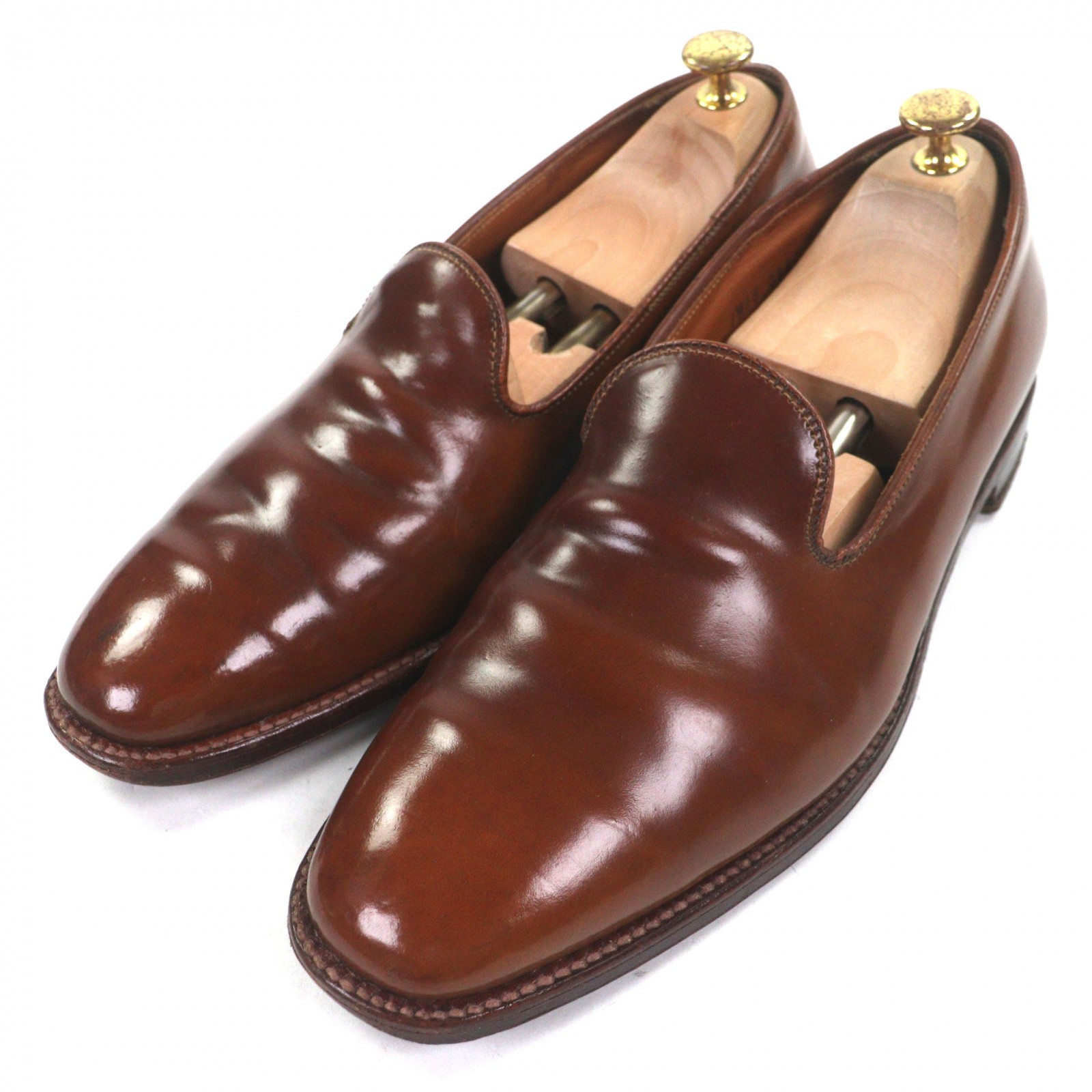 良品▼ALDEN オールデン D1106 コードバン ウィスキー プレーントゥ レザーソール スリッポン 置き目毛革 9.5 USA製 メンズ 商行為◎【中古】