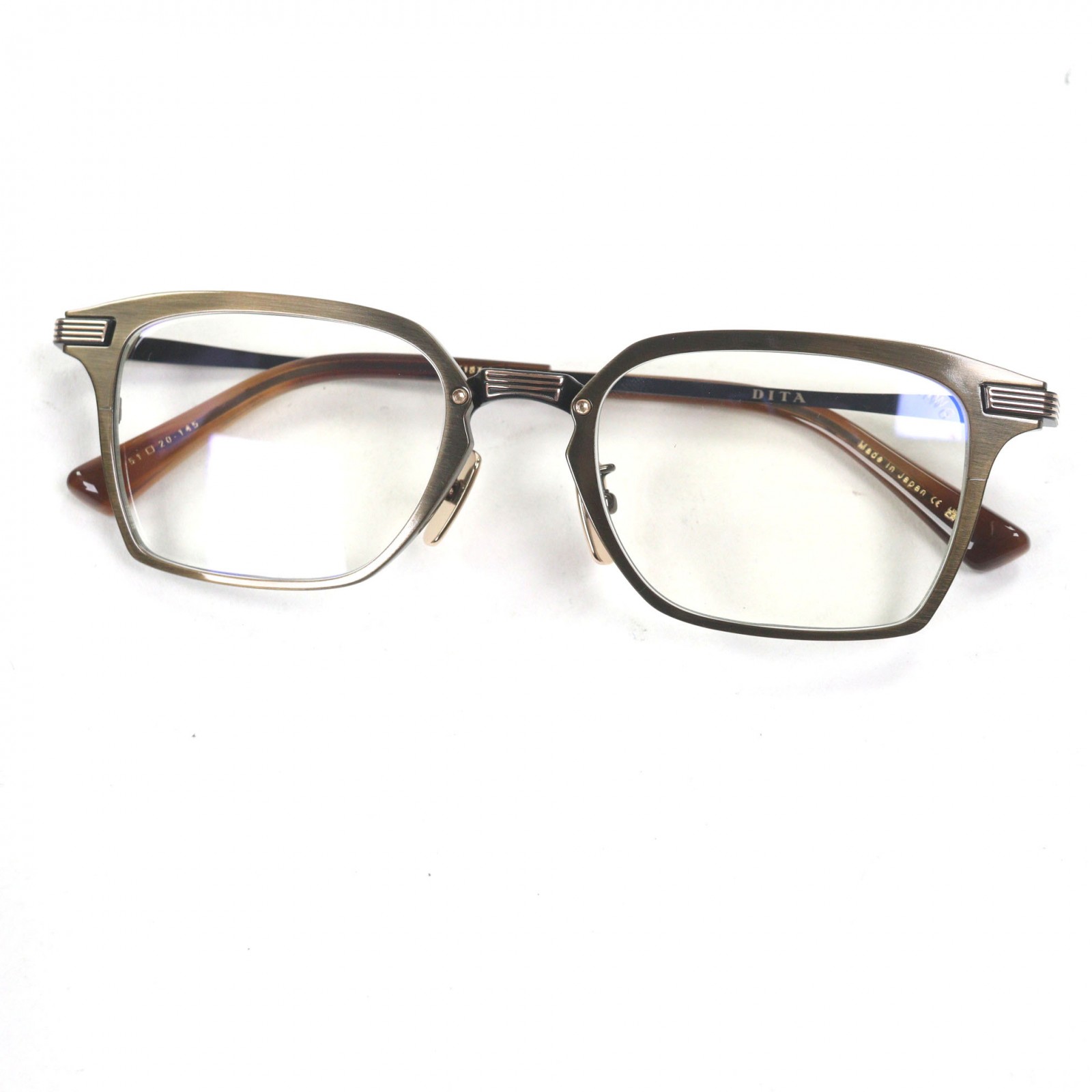 未当て嵌める品▼DITA ディータ 25SS DTX187 LINRCON-TWO 真四角 眼鏡 メガネ アイウェア アンティークゴールド 読みやすい赤銅色 51□20-145 示威運動水晶体 箱・入れもの付き添い人 日本製 メンズ【中古】