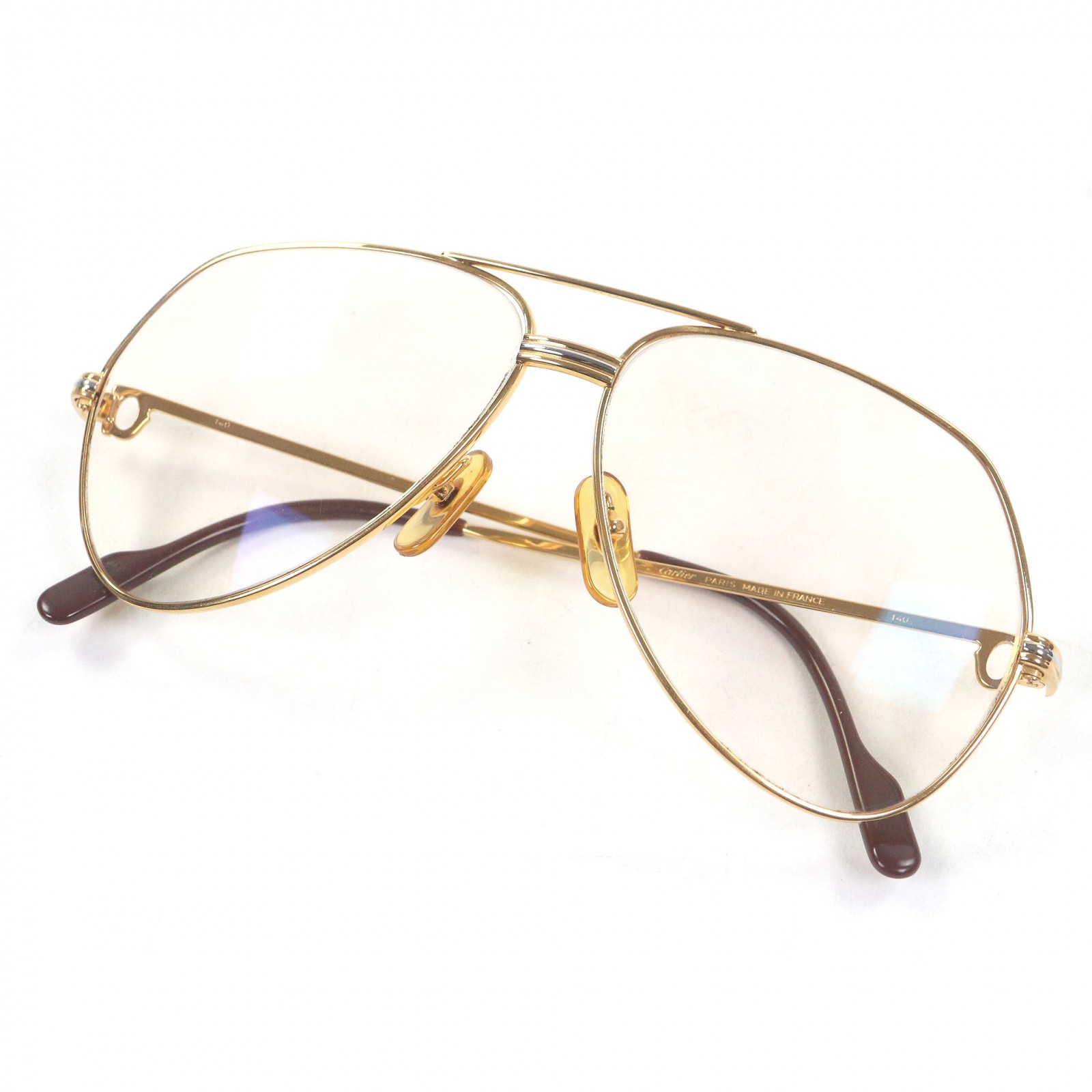 美品□Cartier カルティエ ヴィンテージ トリニティ ツーブリッジ サングラス アイウェア ゴールド ボルドー 59□12 度入り フランス製 メンズ【中古】