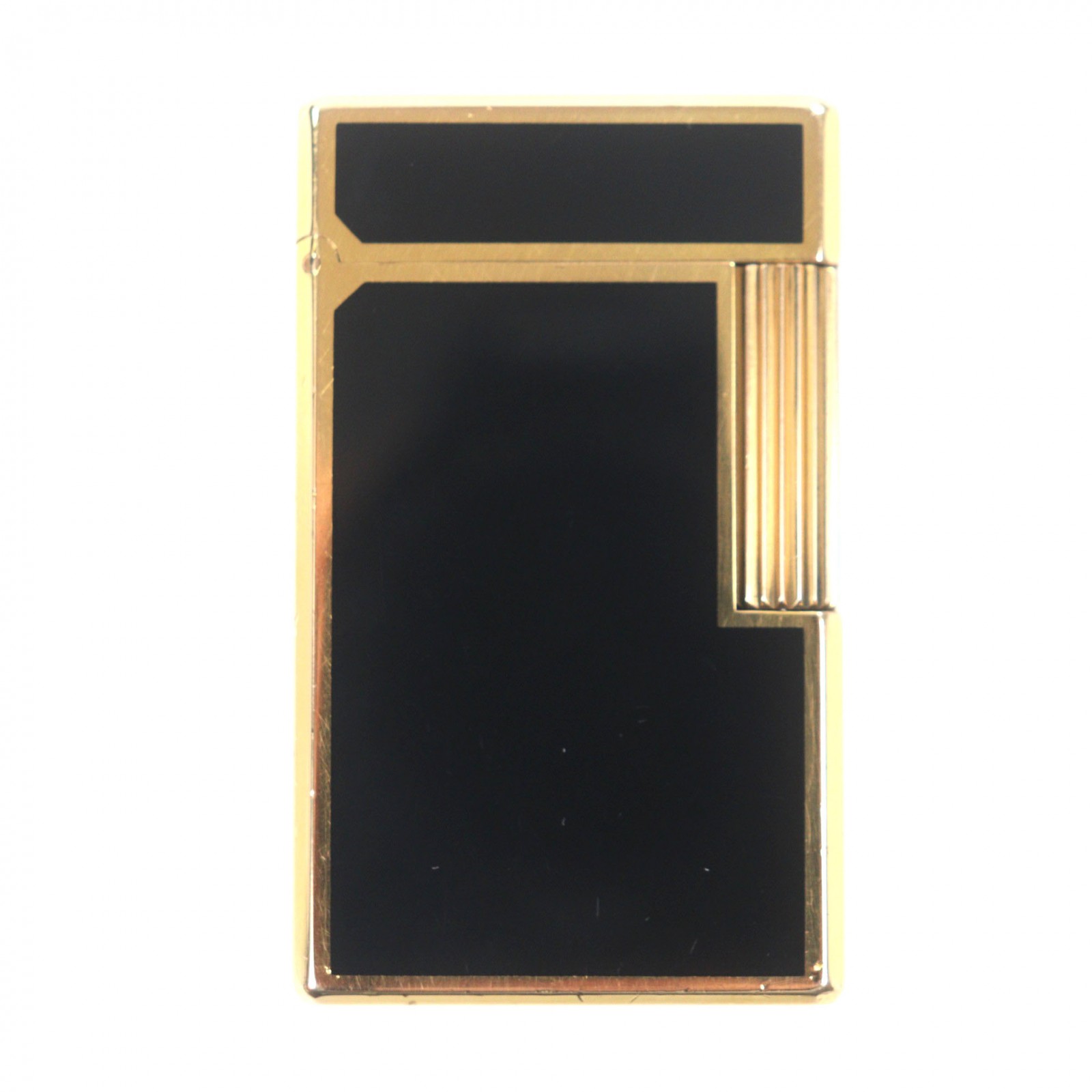 良品▼Dupont デュポン 都彰 ライン1 ロング ラッカー スクエア ローラー式 ガス ライター ブラック ゴールド ケース付き フランス製 メンズ 着火確認済み【中古】