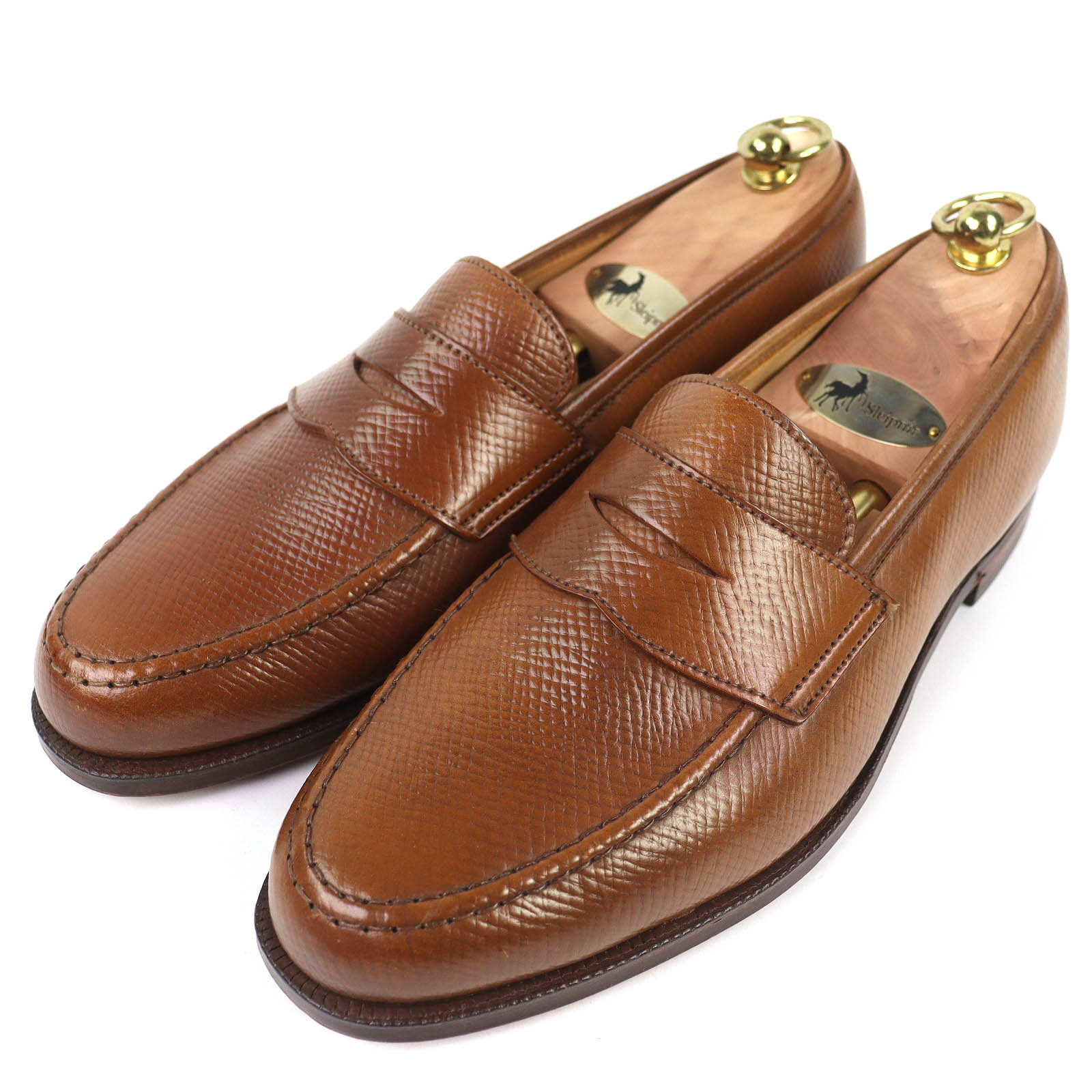 未当て嵌める品△CROCKETT\u0026JONES クロケットアンドジョーンズ BOSTON2 豆の町2 ハッチグレイン コードバン 置き目毛皮 赤銅色 7.5 保護すること袋付き添い人 メンズ【中古】