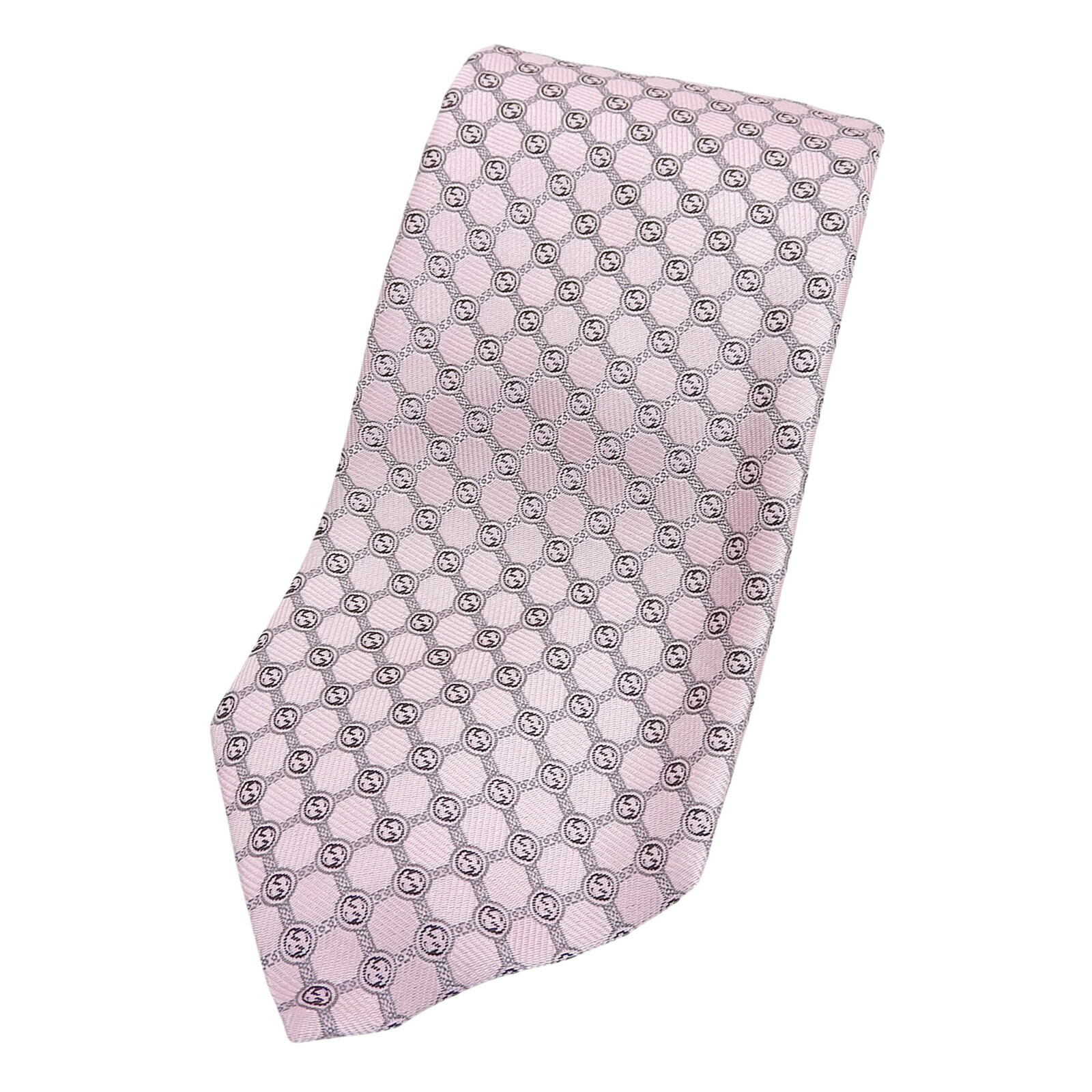 未当てはめる品▲GUCCI グッチ 386488 絹地 キュプラ GGジャ差し固める タイ サクラ色 薄墨色 148×8糎 箱付き添い人 イタリア製 定まり品 メンズ【中古】